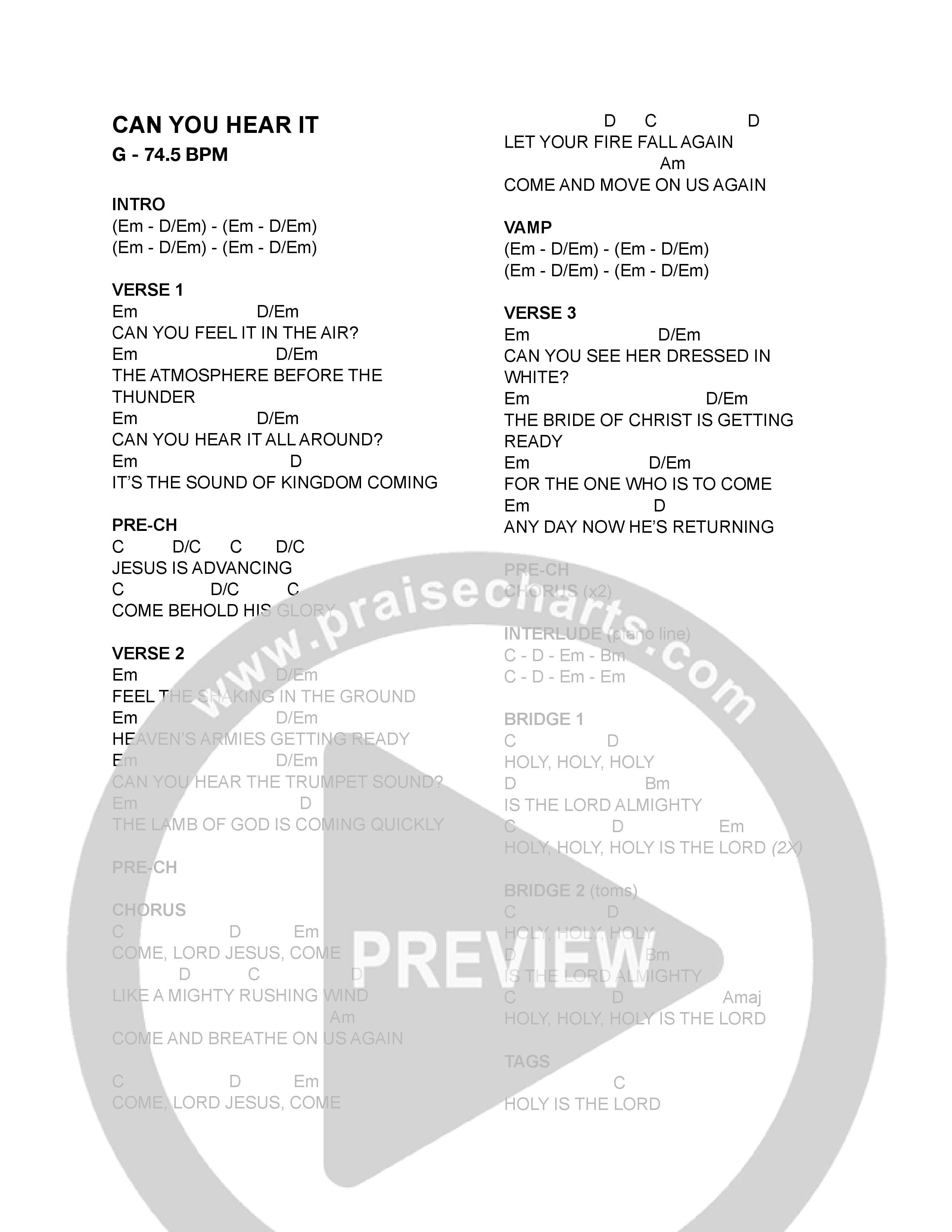 Can You Hear It? Chord Chart (Covenant Worship)