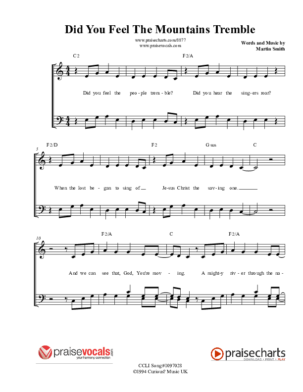 Did You Feel the Mountains Tremble Lead Sheet (PraiseVocals)