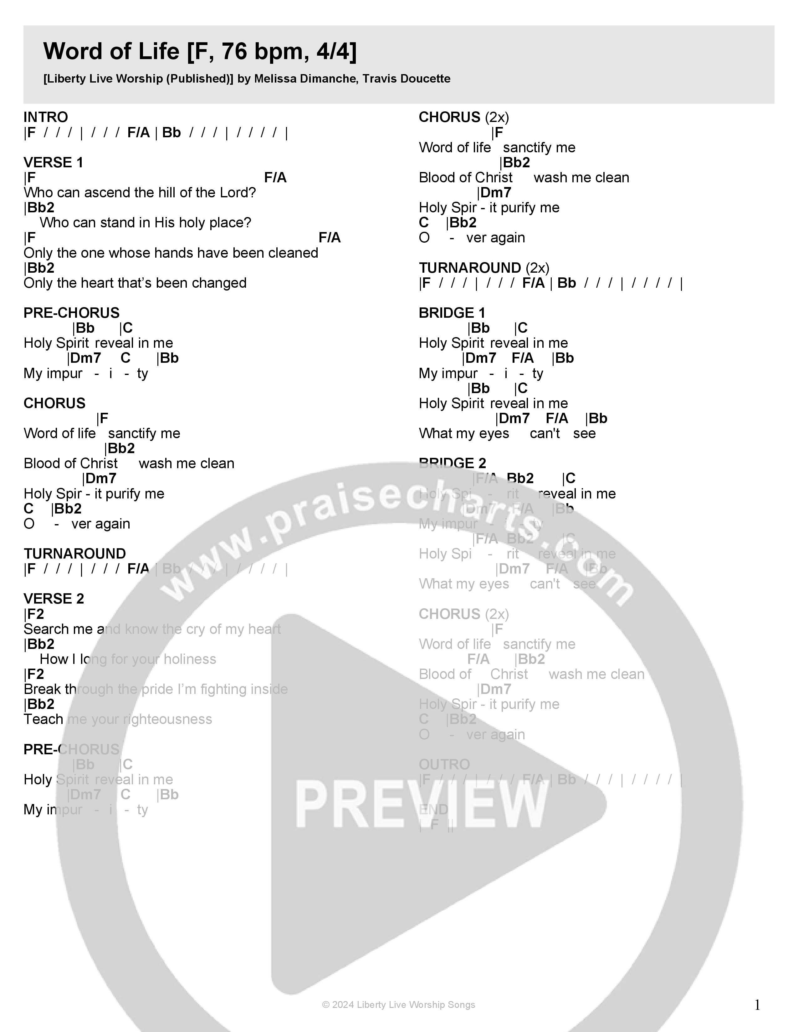 Word Of Life Chord Chart (Liberty Live Worship)