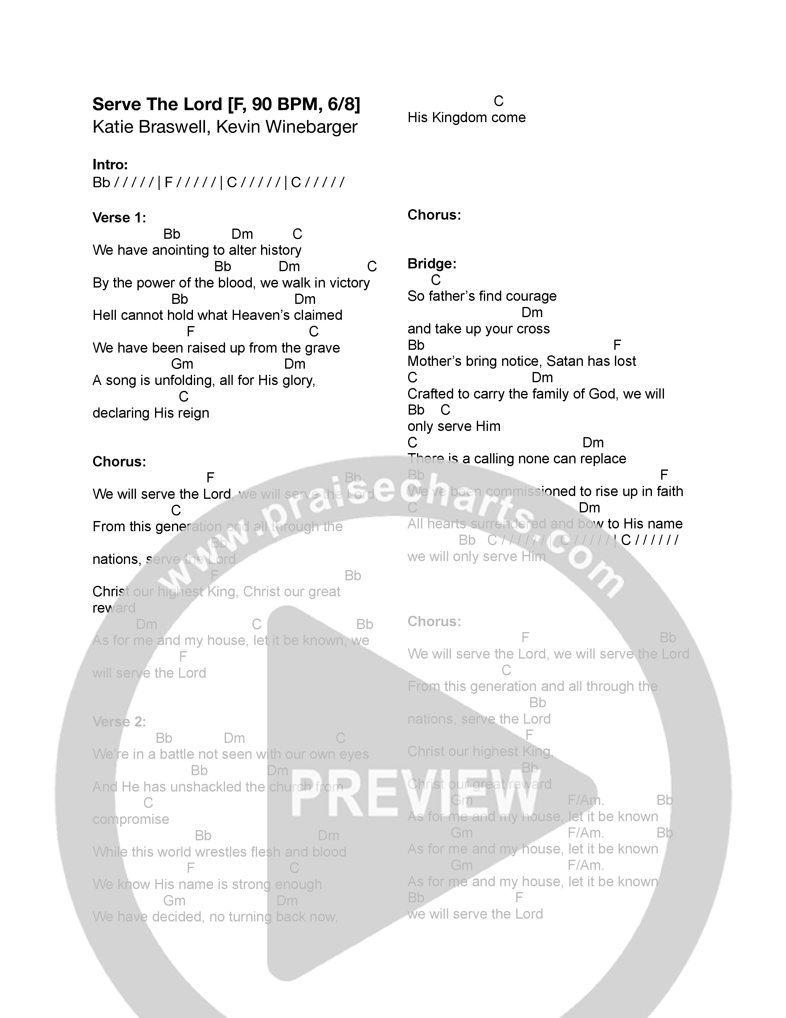 Serve the Lord Chord Chart (Katie Braswell)