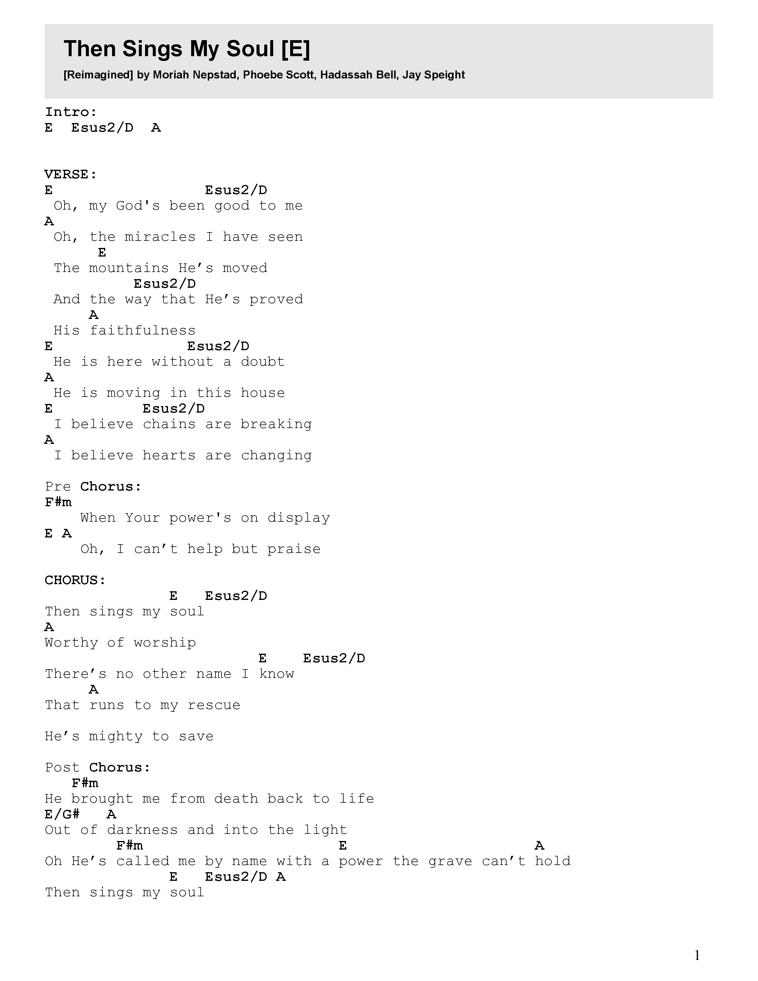 Then Sings My Soul (Reimagined) Chord Chart (FC Music)