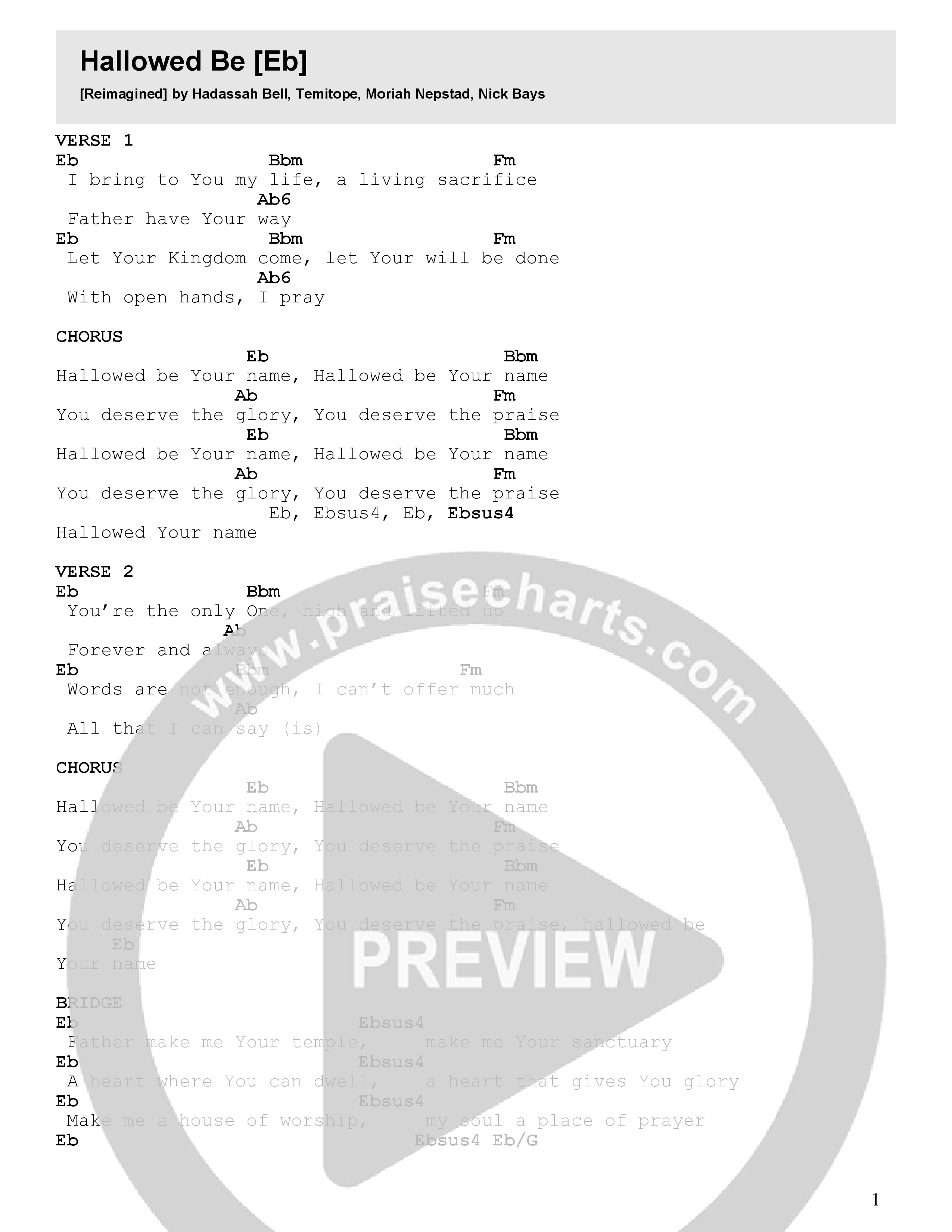 Hallowed Be (Reimagined) Chord Chart (FC Music)