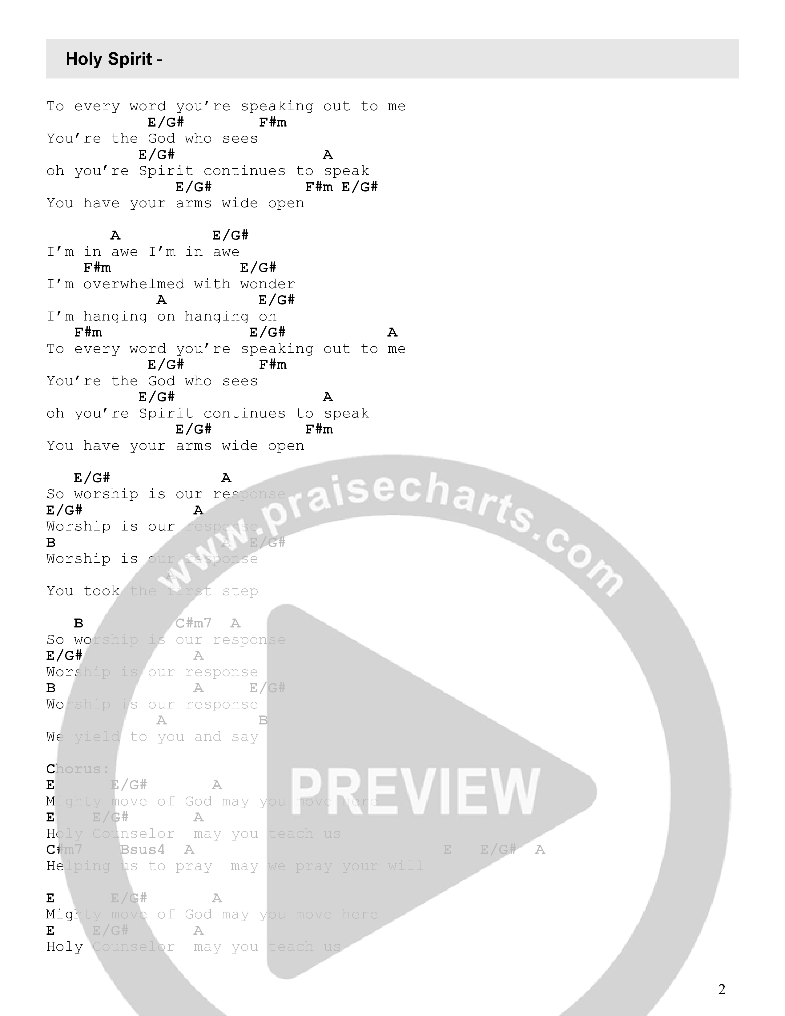 Holy Spirit (Reimagined) Chord Chart (FC Music)
