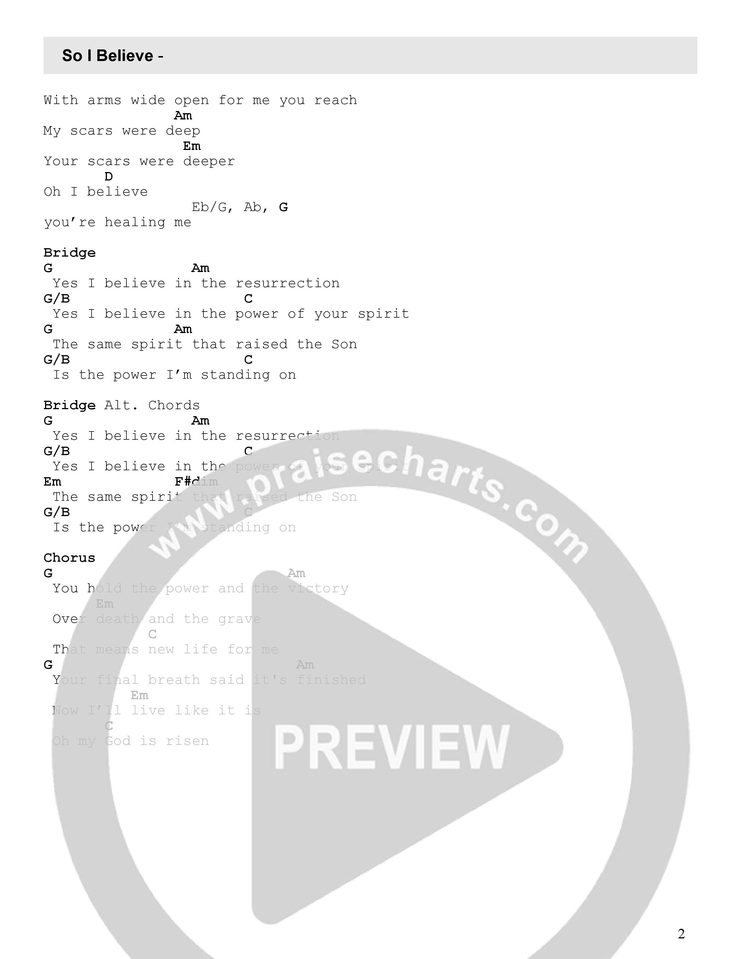 So I Believe (Reimagined) Chord Chart (FC Music)