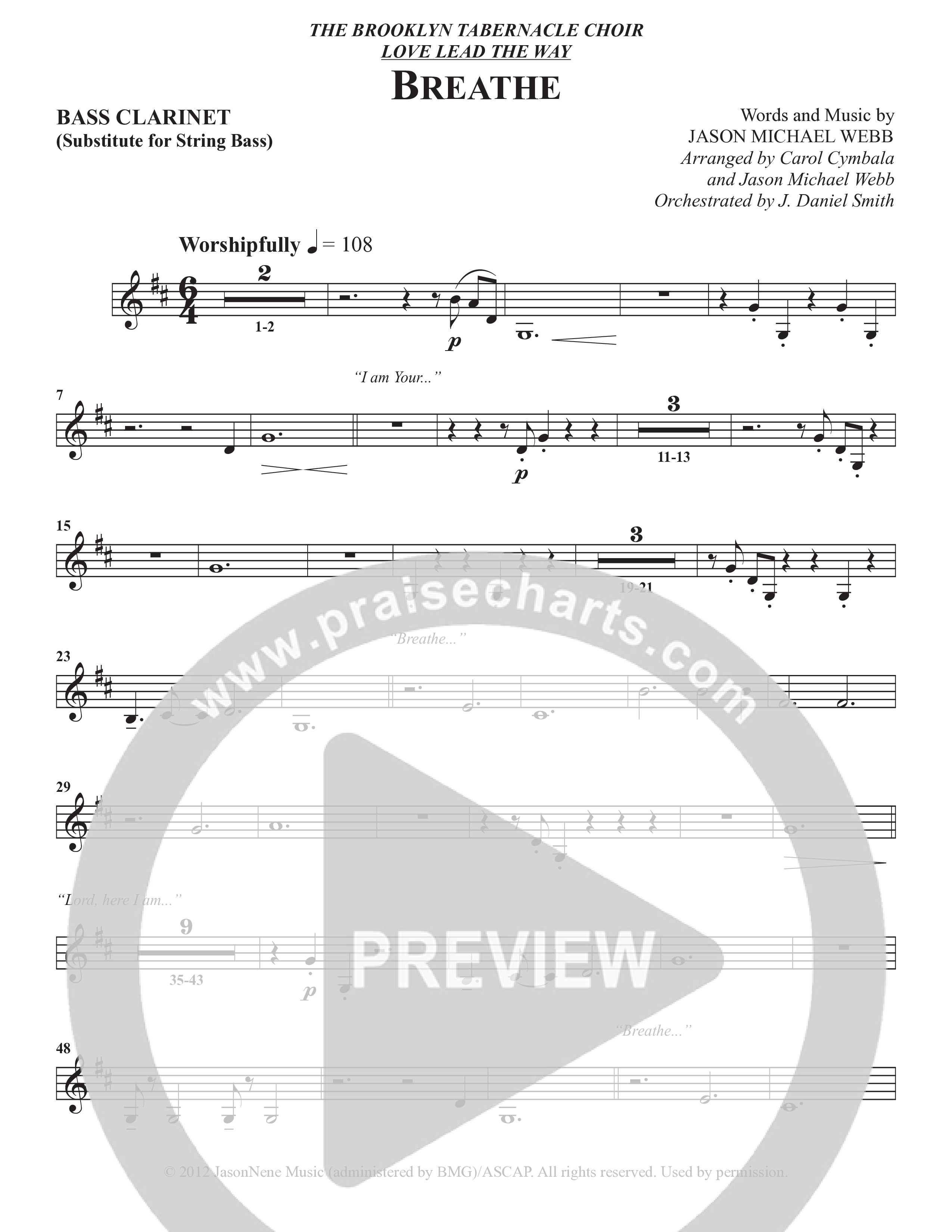 Breathe (Choral Anthem SATB) Bass Clarinet (The Brooklyn Tabernacle Choir / Arr. Carol Cymbala / Arr. Jason Webb / Orch. J. Daniel Smith)