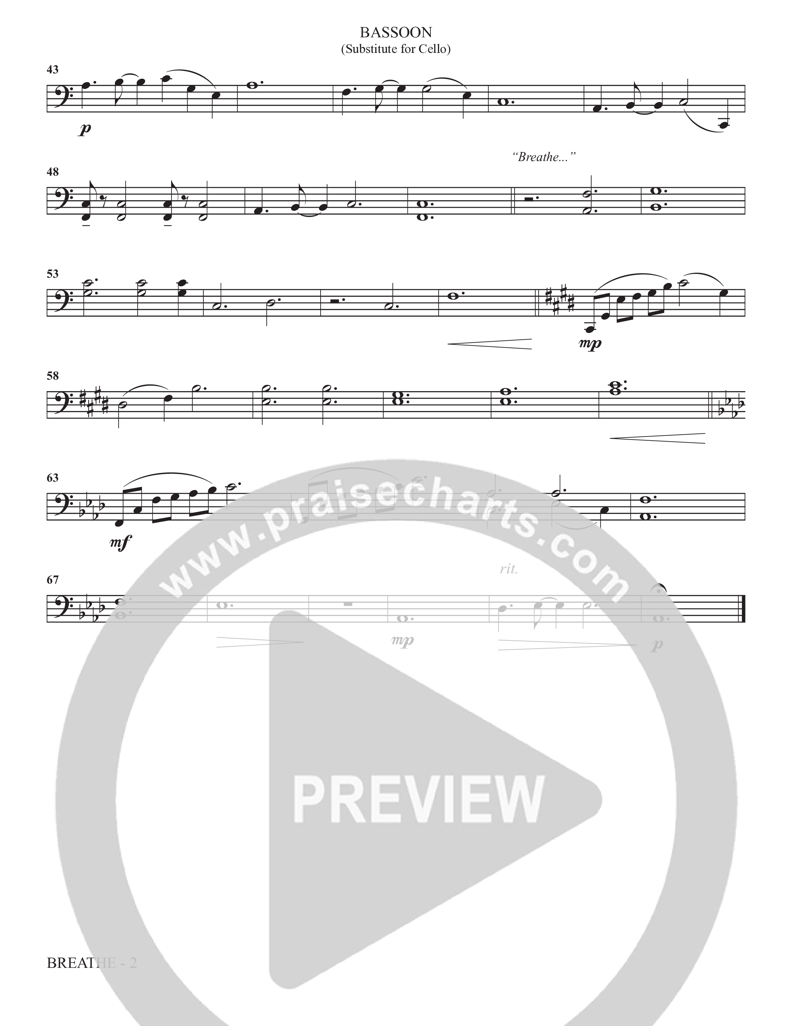 Breathe (Choral Anthem SATB) Bassoon (The Brooklyn Tabernacle Choir / Arr. Carol Cymbala / Arr. Jason Webb / Orch. J. Daniel Smith)