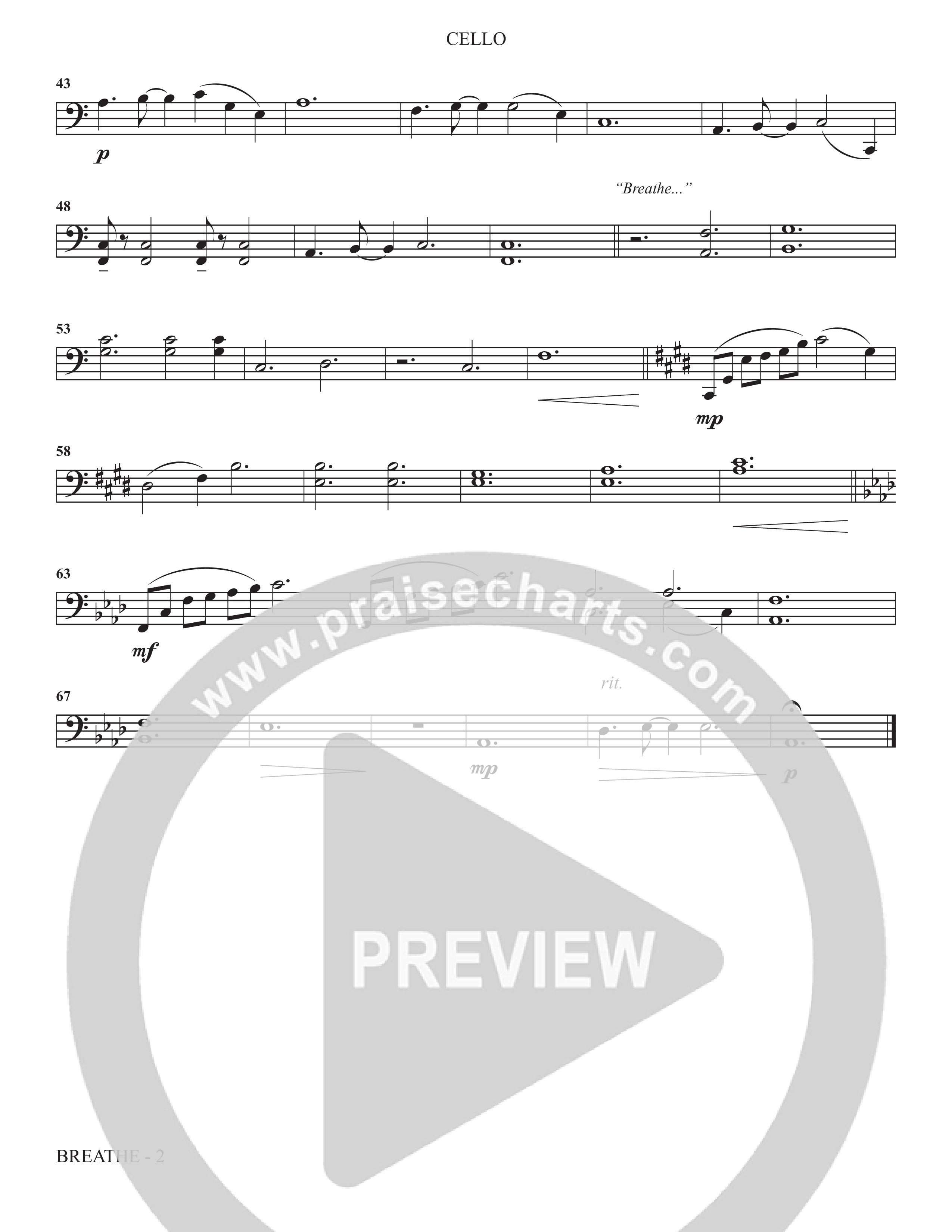 Breathe (Choral Anthem SATB) Cello (The Brooklyn Tabernacle Choir / Arr. Carol Cymbala / Arr. Jason Webb / Orch. J. Daniel Smith)