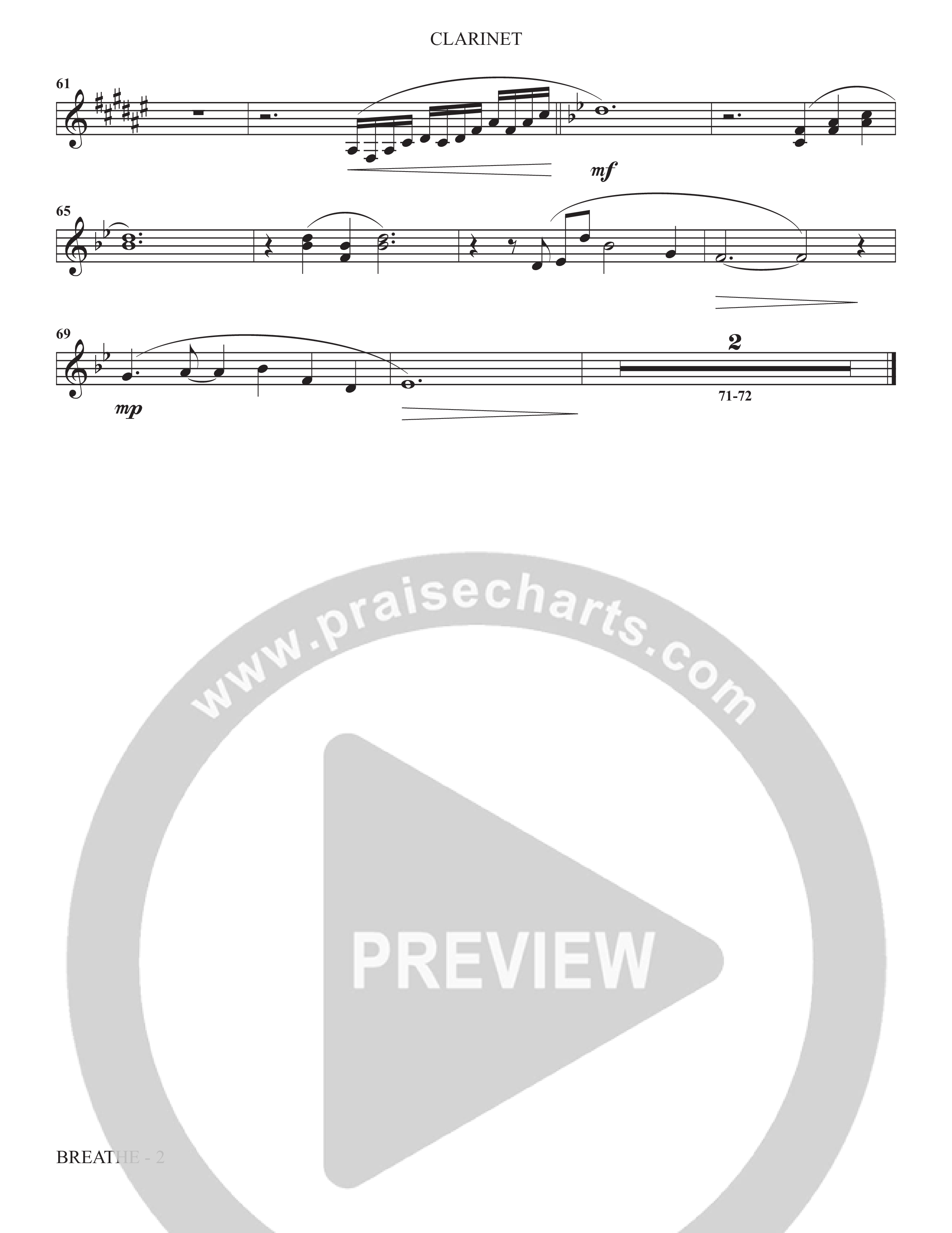 Breathe (Choral Anthem SATB) Clarinet (The Brooklyn Tabernacle Choir / Arr. Carol Cymbala / Arr. Jason Webb / Orch. J. Daniel Smith)
