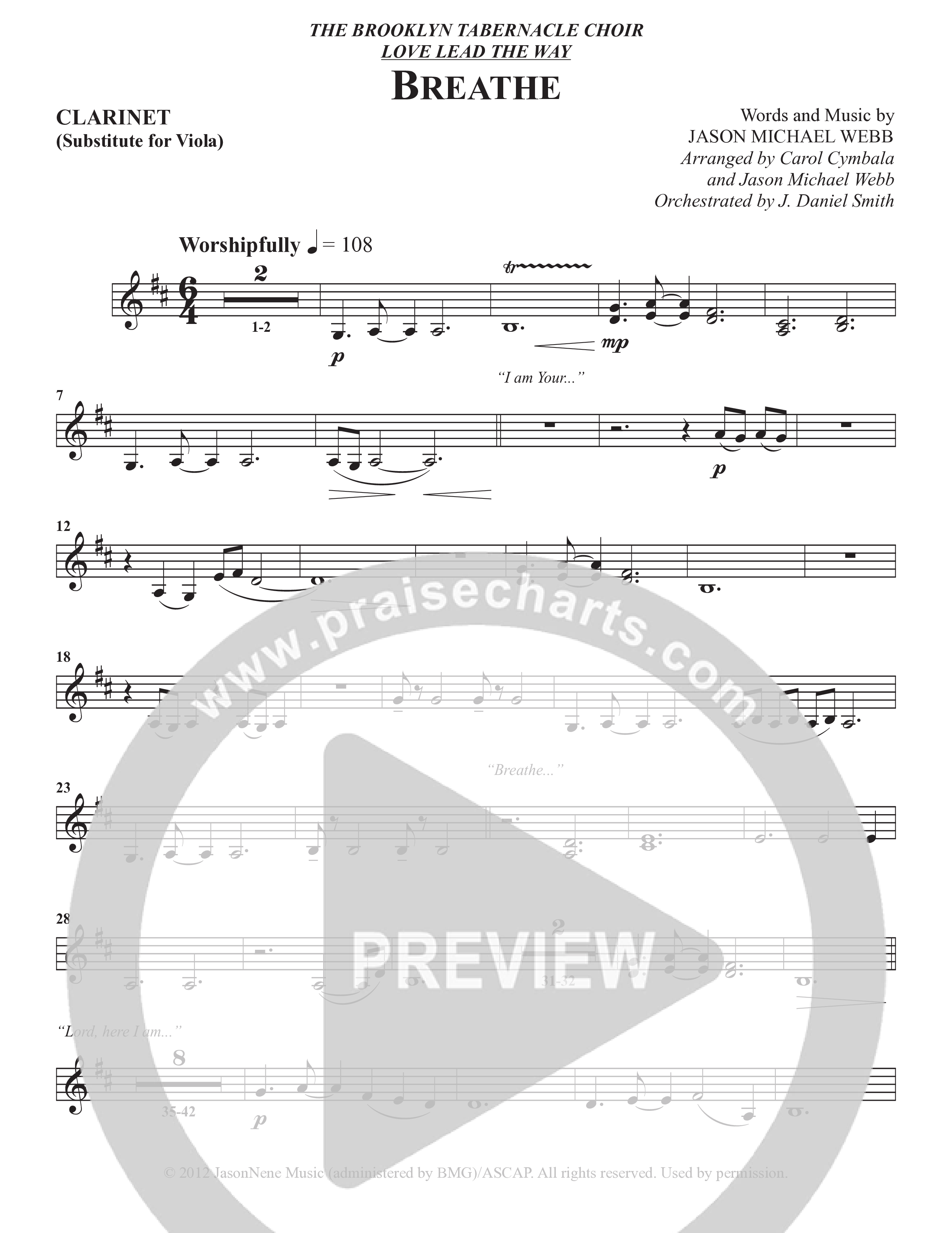 Breathe (Choral Anthem SATB) Clarinet (The Brooklyn Tabernacle Choir / Arr. Carol Cymbala / Arr. Jason Webb / Orch. J. Daniel Smith)