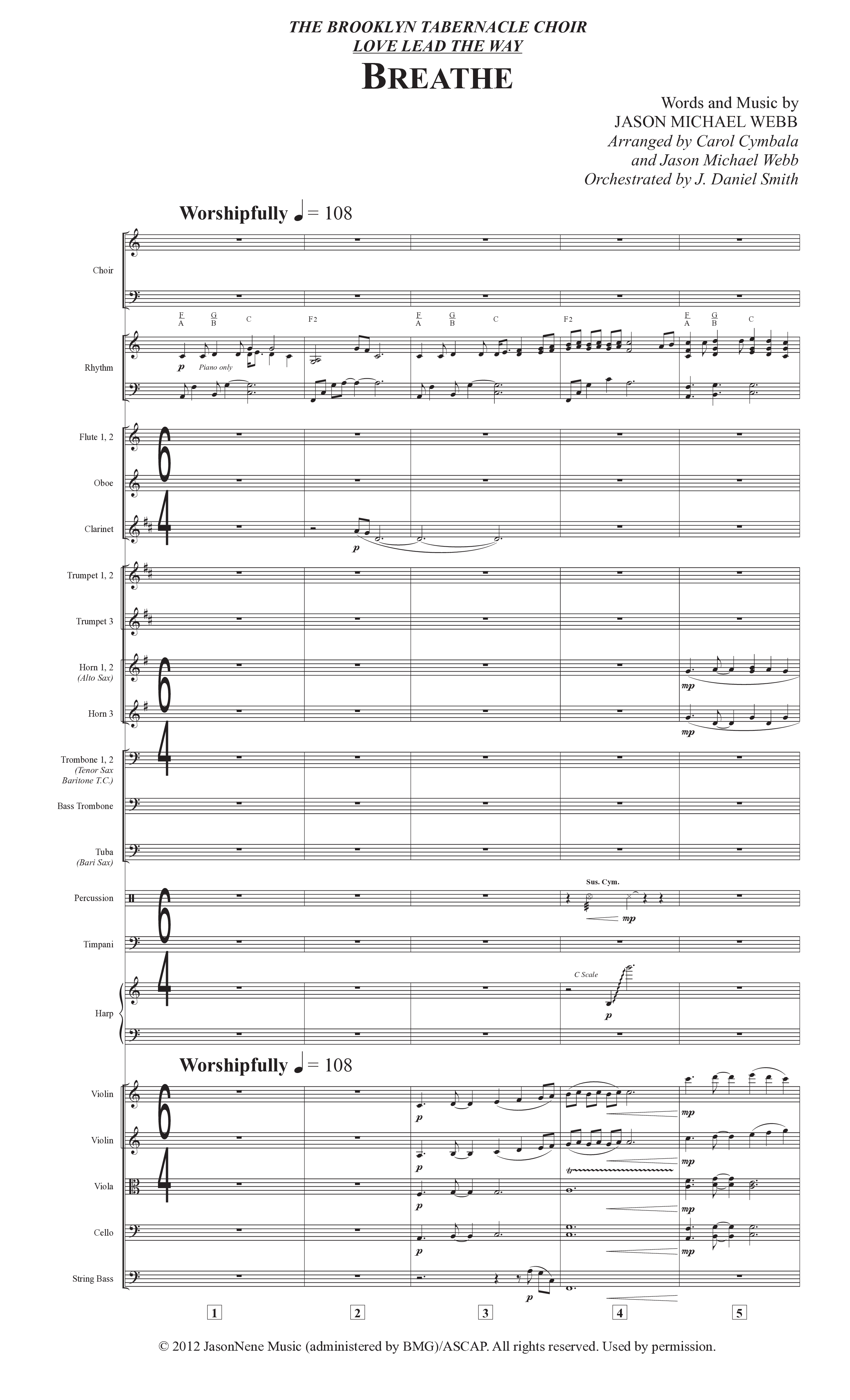 Breathe (Choral Anthem SATB) Orchestration (The Brooklyn Tabernacle Choir / Arr. Carol Cymbala / Arr. Jason Webb / Orch. J. Daniel Smith)