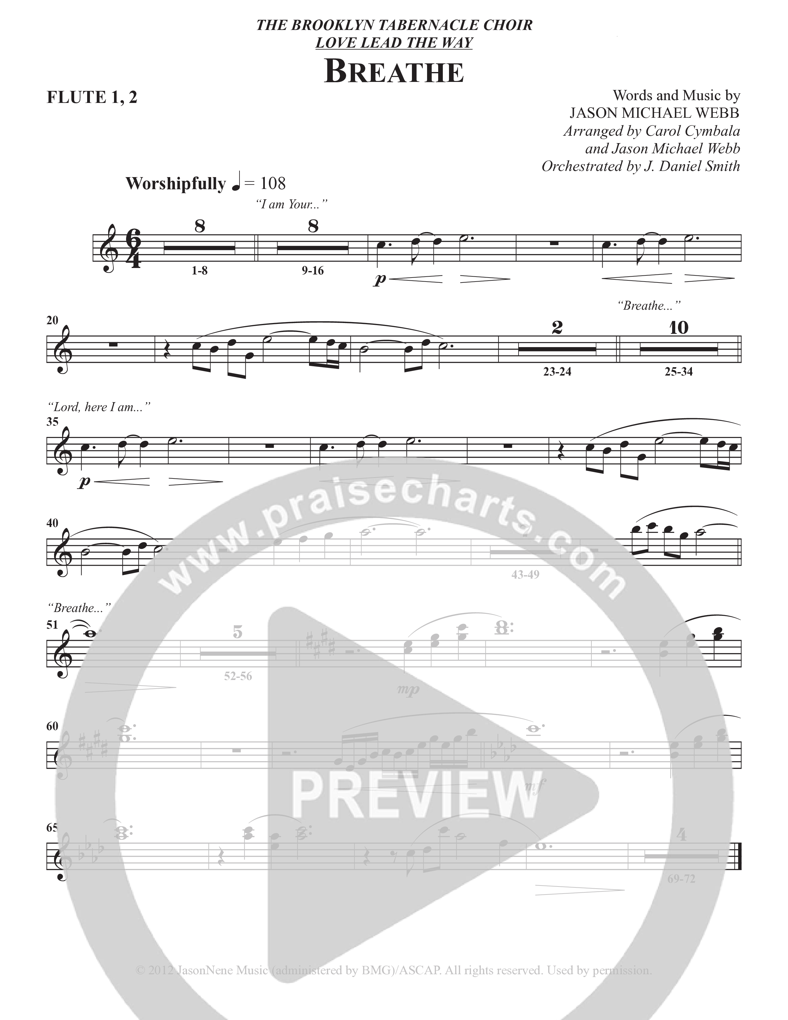 Breathe (Choral Anthem SATB) Flute 1/2 (The Brooklyn Tabernacle Choir / Arr. Carol Cymbala / Arr. Jason Webb / Orch. J. Daniel Smith)