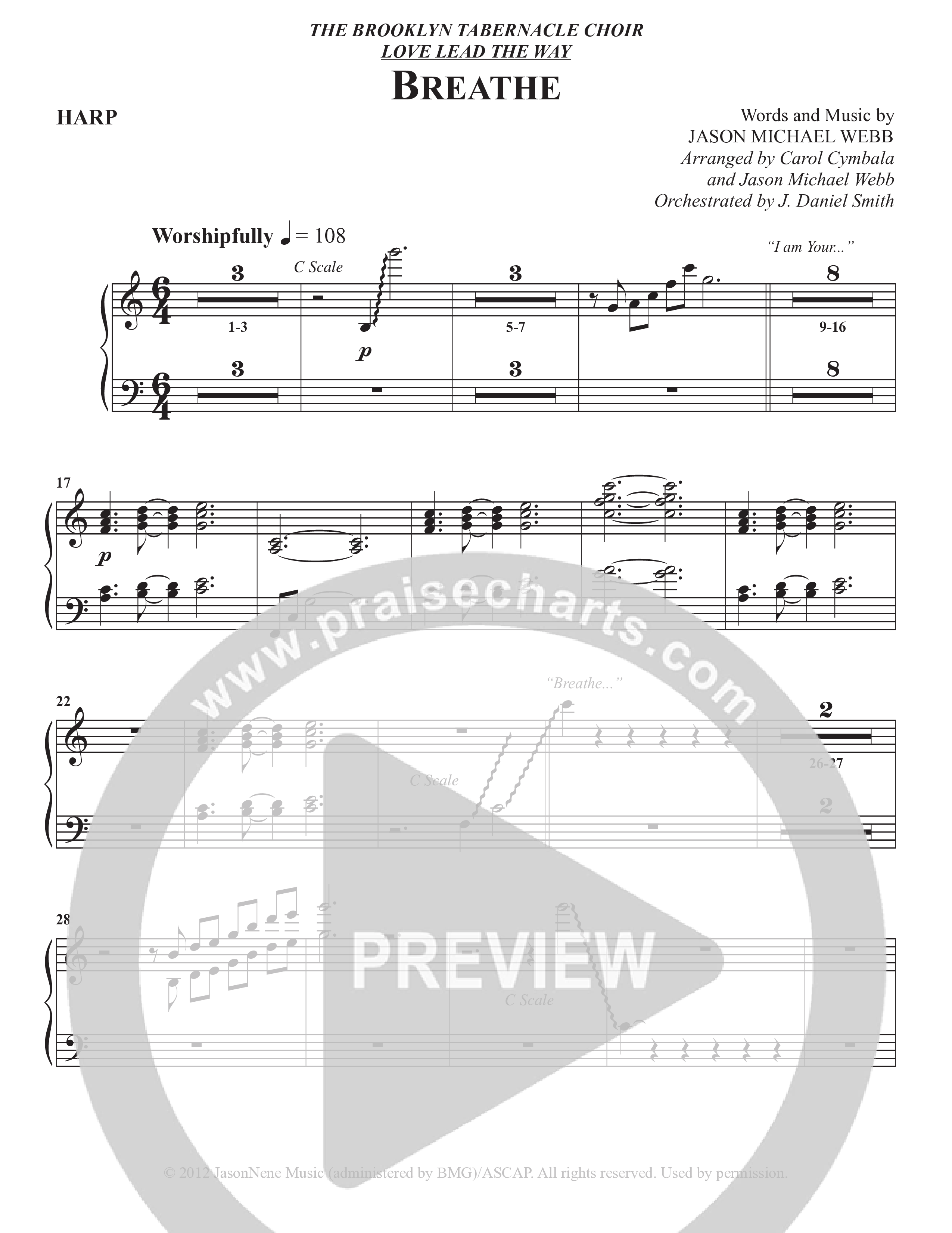 Breathe (Choral Anthem SATB) Harp (The Brooklyn Tabernacle Choir / Arr. Carol Cymbala / Arr. Jason Webb / Orch. J. Daniel Smith)