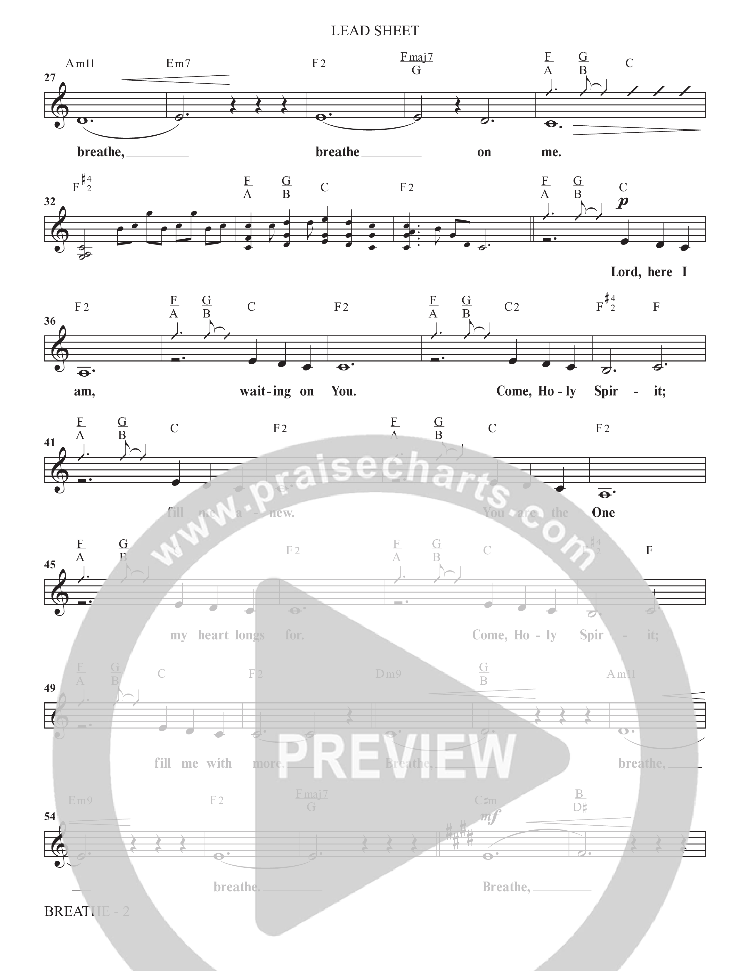 Breathe (Choral Anthem SATB) Lead Sheet (Melody) (The Brooklyn Tabernacle Choir / Arr. Carol Cymbala / Arr. Jason Webb / Orch. J. Daniel Smith)