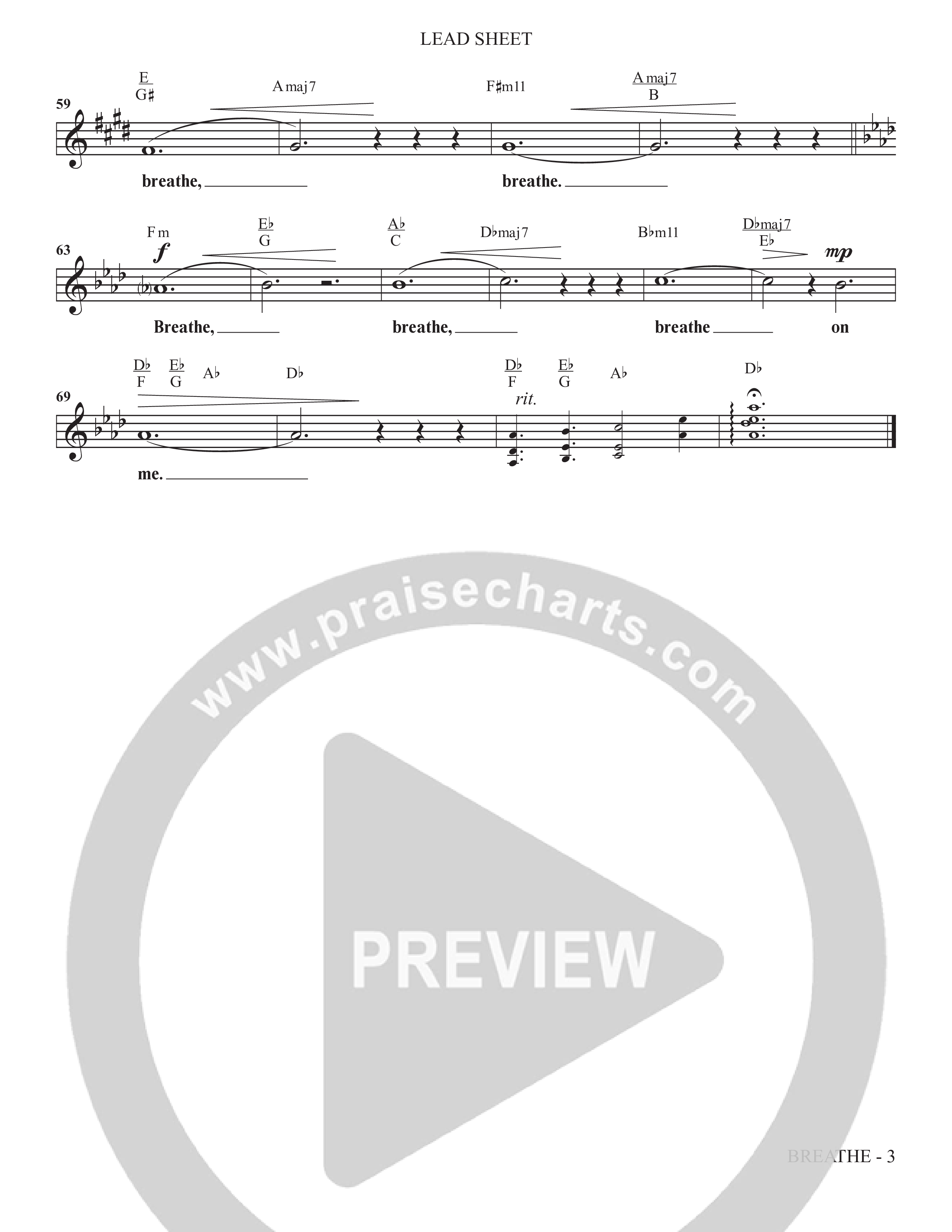 Breathe (Choral Anthem SATB) Lead Sheet (Melody) (The Brooklyn Tabernacle Choir / Arr. Carol Cymbala / Arr. Jason Webb / Orch. J. Daniel Smith)