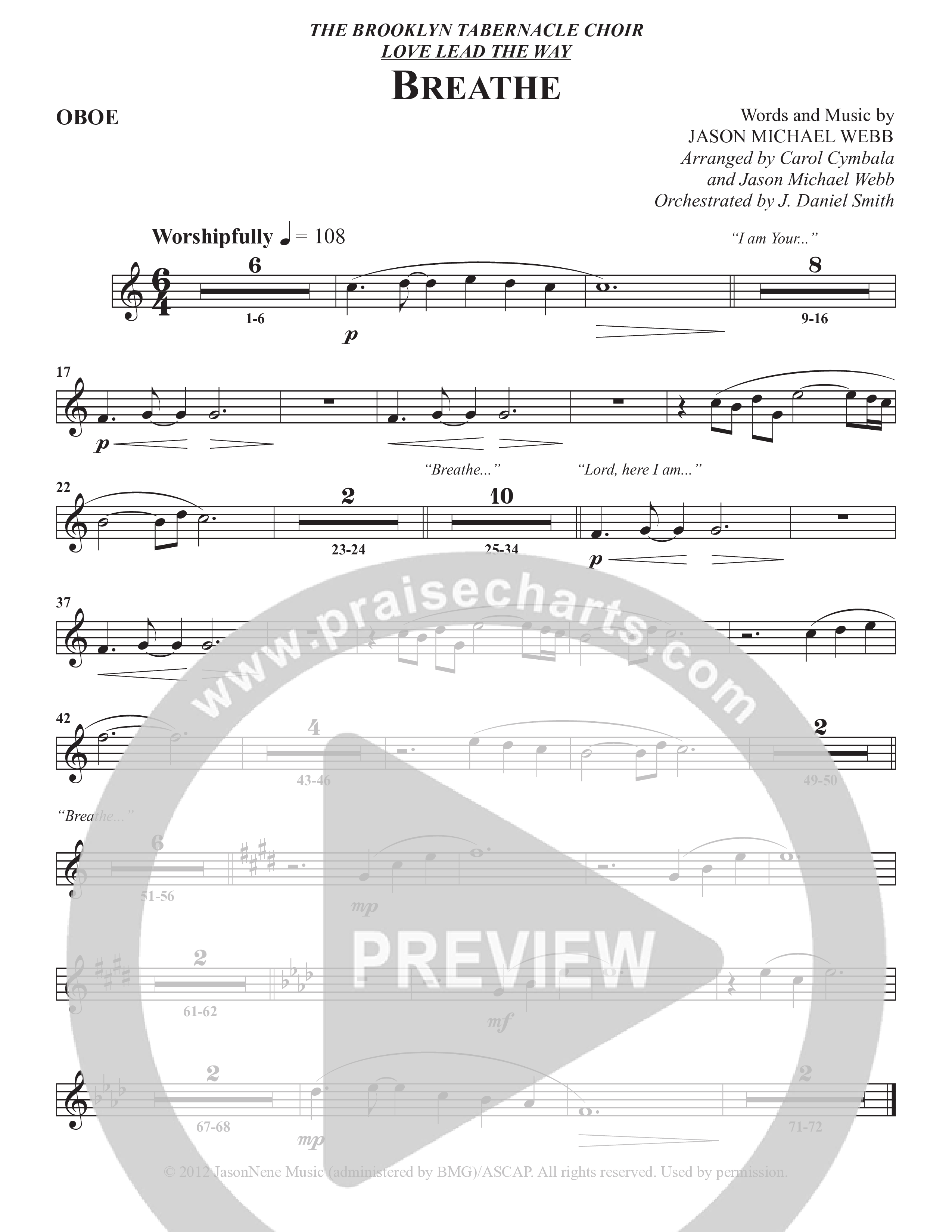 Breathe (Choral Anthem SATB) Oboe (The Brooklyn Tabernacle Choir / Arr. Carol Cymbala / Arr. Jason Webb / Orch. J. Daniel Smith)
