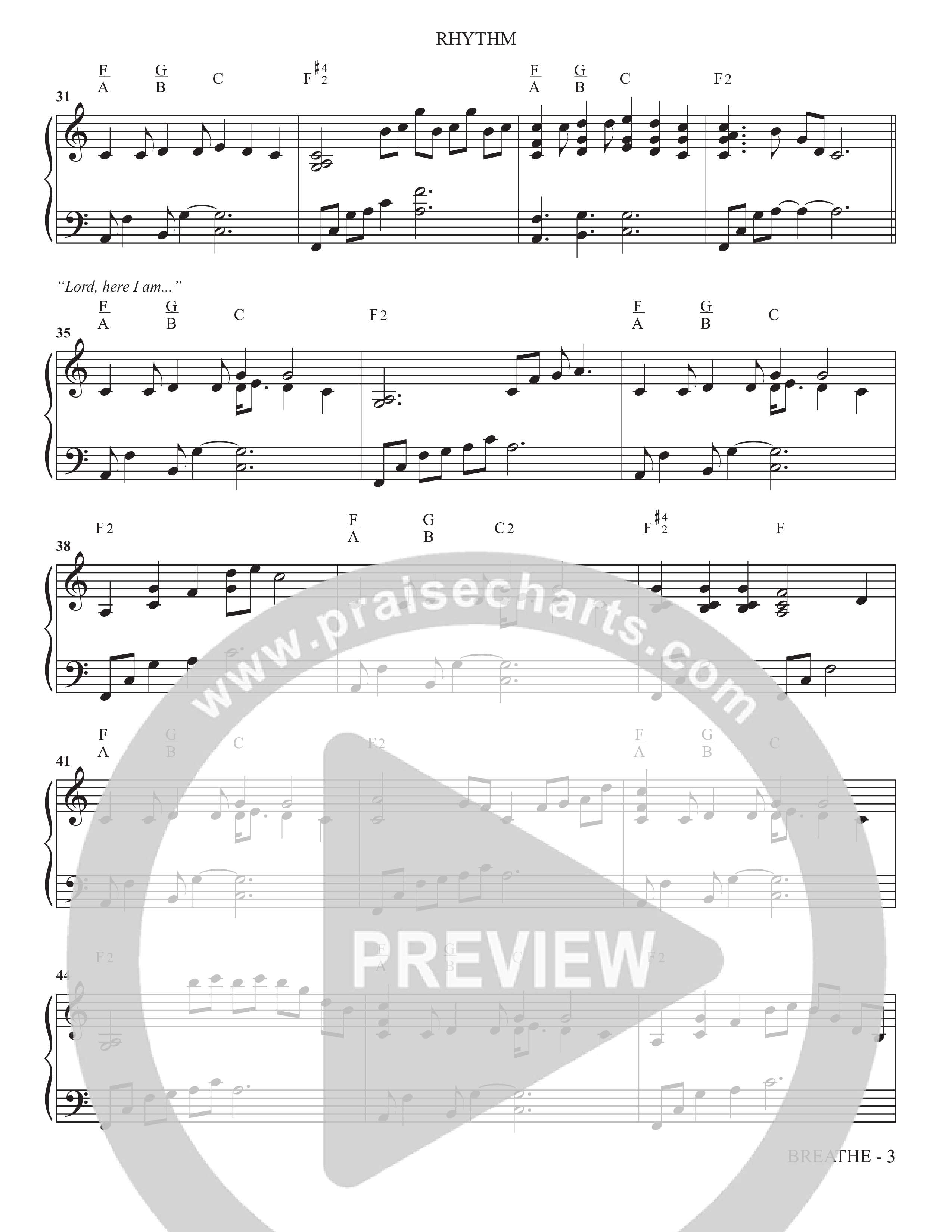 Breathe (Choral Anthem SATB) Rhythm Chart (The Brooklyn Tabernacle Choir / Arr. Carol Cymbala / Arr. Jason Webb / Orch. J. Daniel Smith)