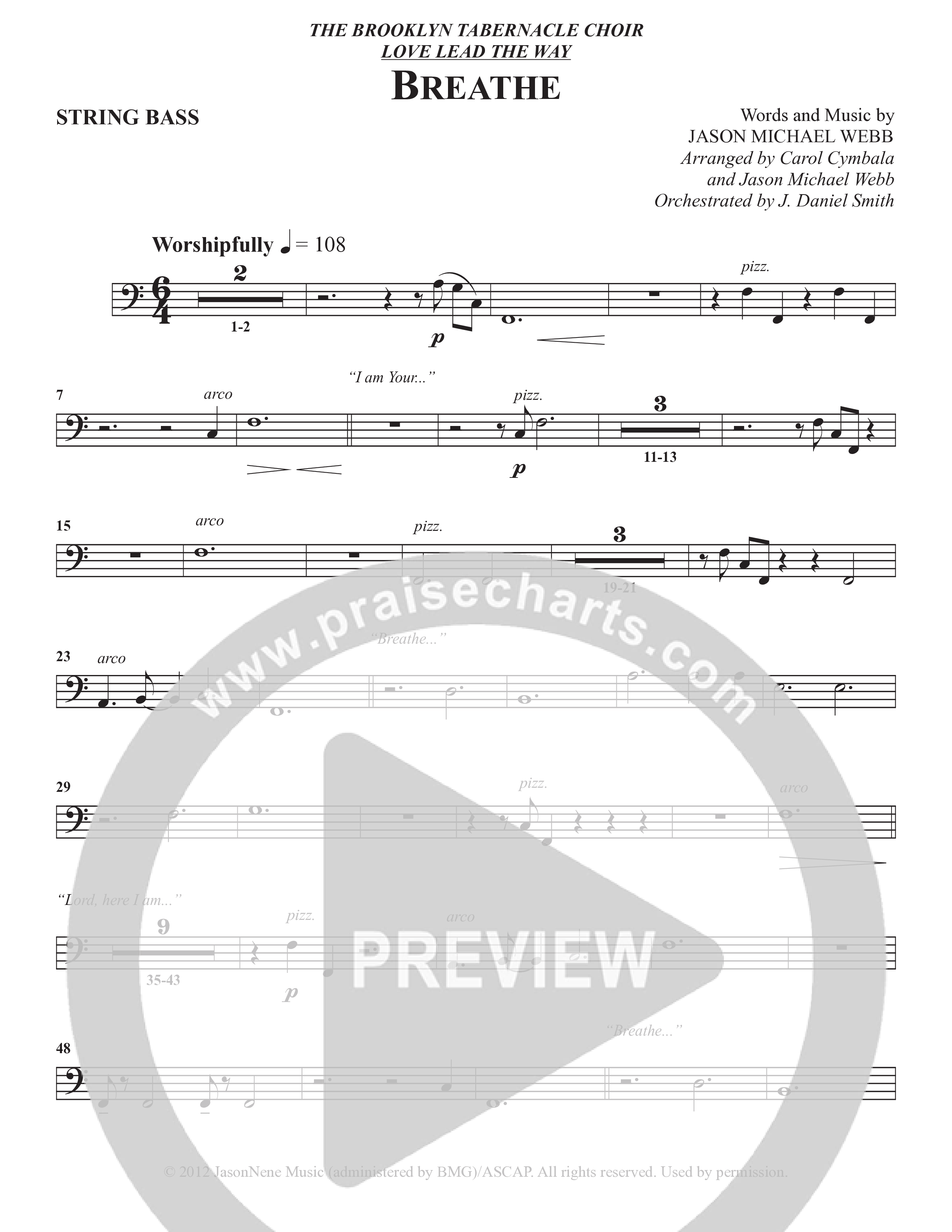 Breathe (Choral Anthem SATB) String Bass (The Brooklyn Tabernacle Choir / Arr. Carol Cymbala / Arr. Jason Webb / Orch. J. Daniel Smith)