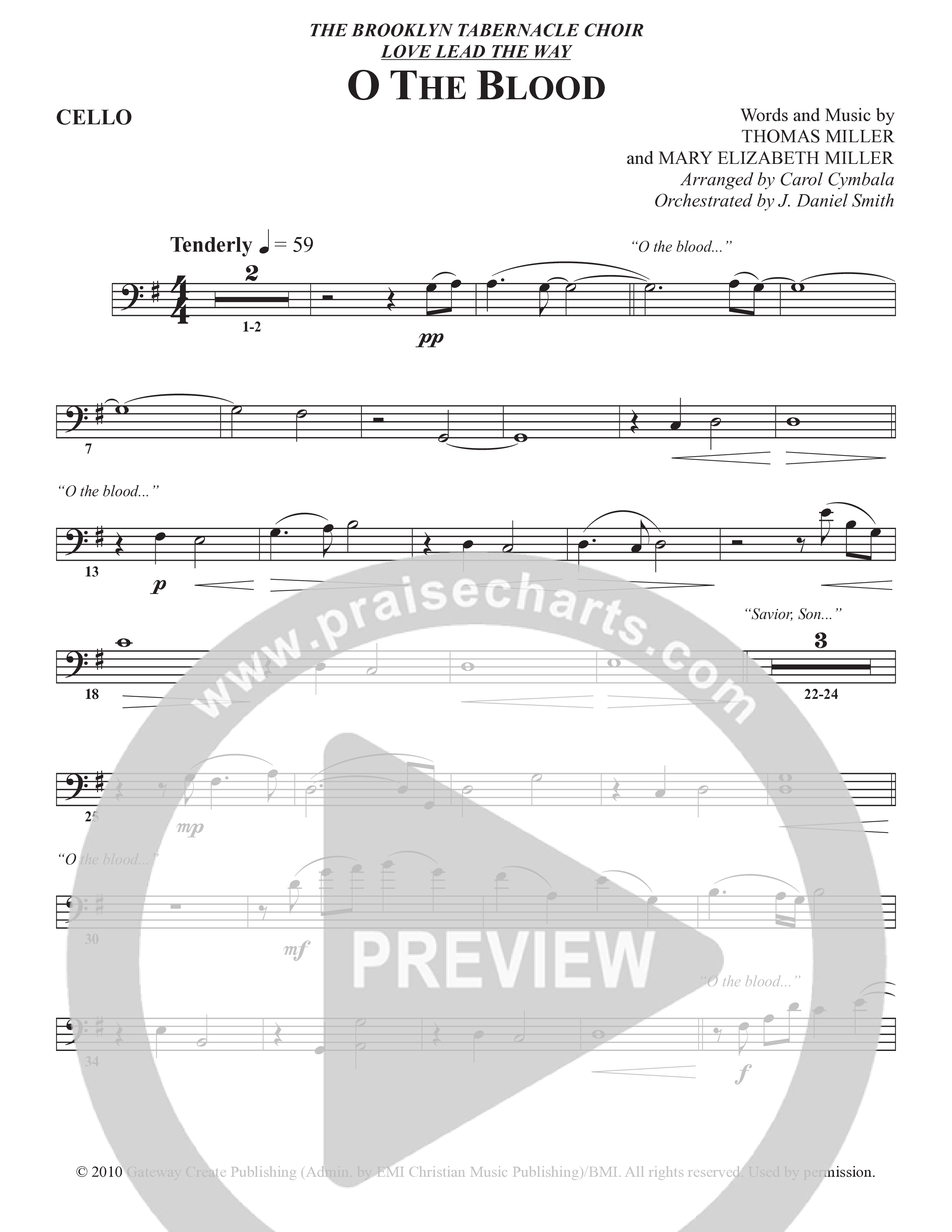 O The Blood (Choral Anthem SATB) Cello (The Brooklyn Tabernacle Choir / Arr. Carol Cymbala / Orch. J. Daniel Smith)