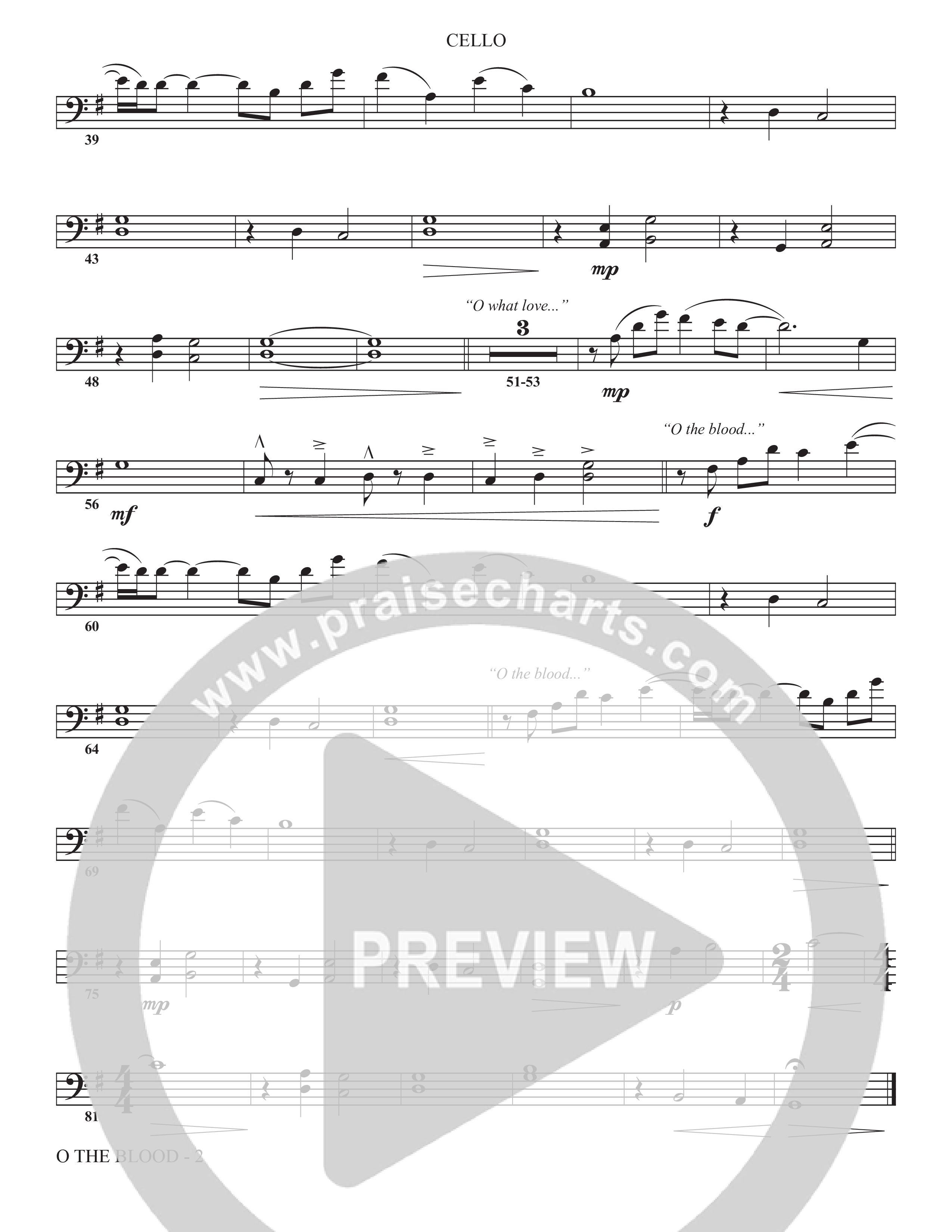 O The Blood (Choral Anthem SATB) Cello (The Brooklyn Tabernacle Choir / Arr. Carol Cymbala / Orch. J. Daniel Smith)