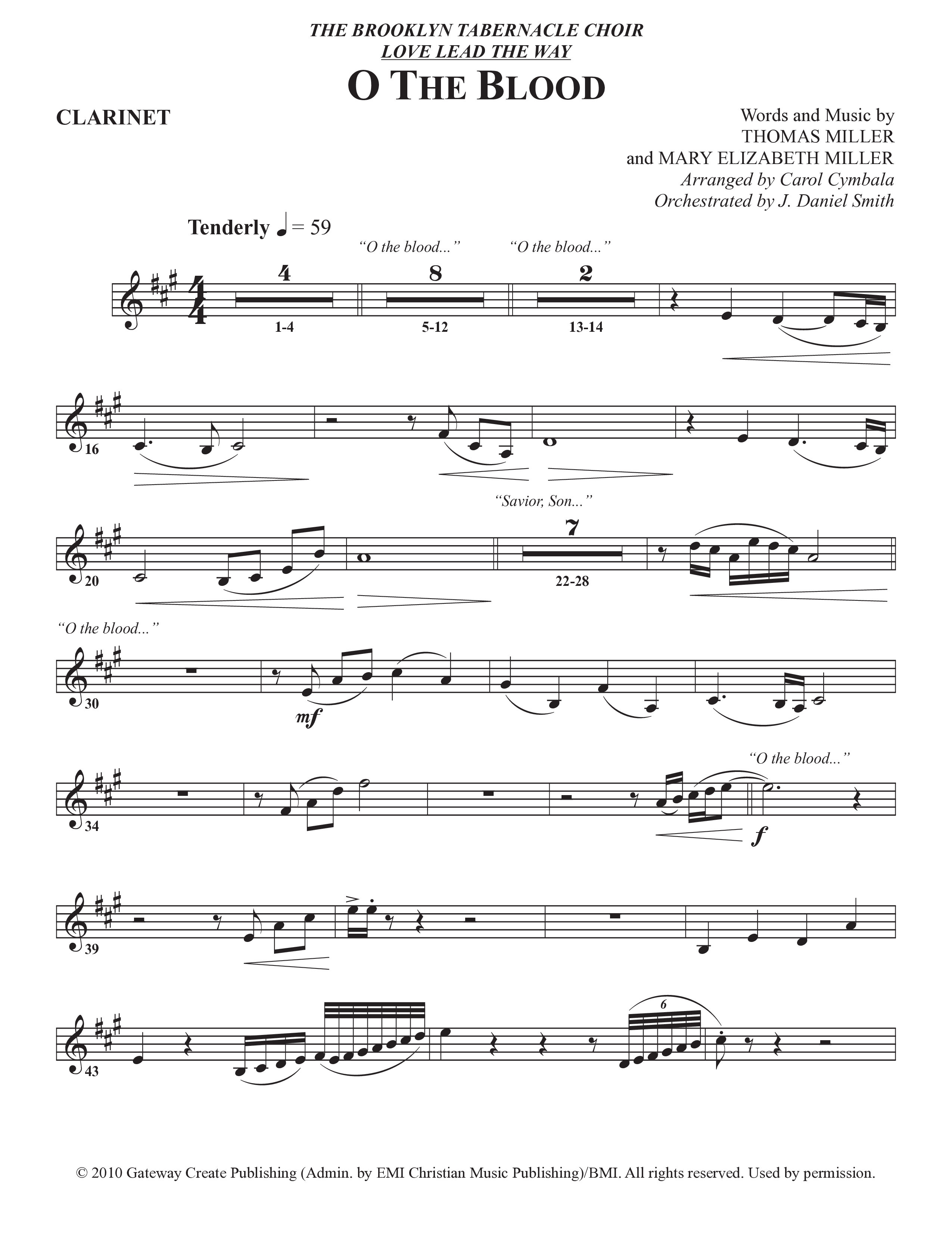 O The Blood (Choral Anthem SATB) Clarinet (The Brooklyn Tabernacle Choir / Arr. Carol Cymbala / Orch. J. Daniel Smith)