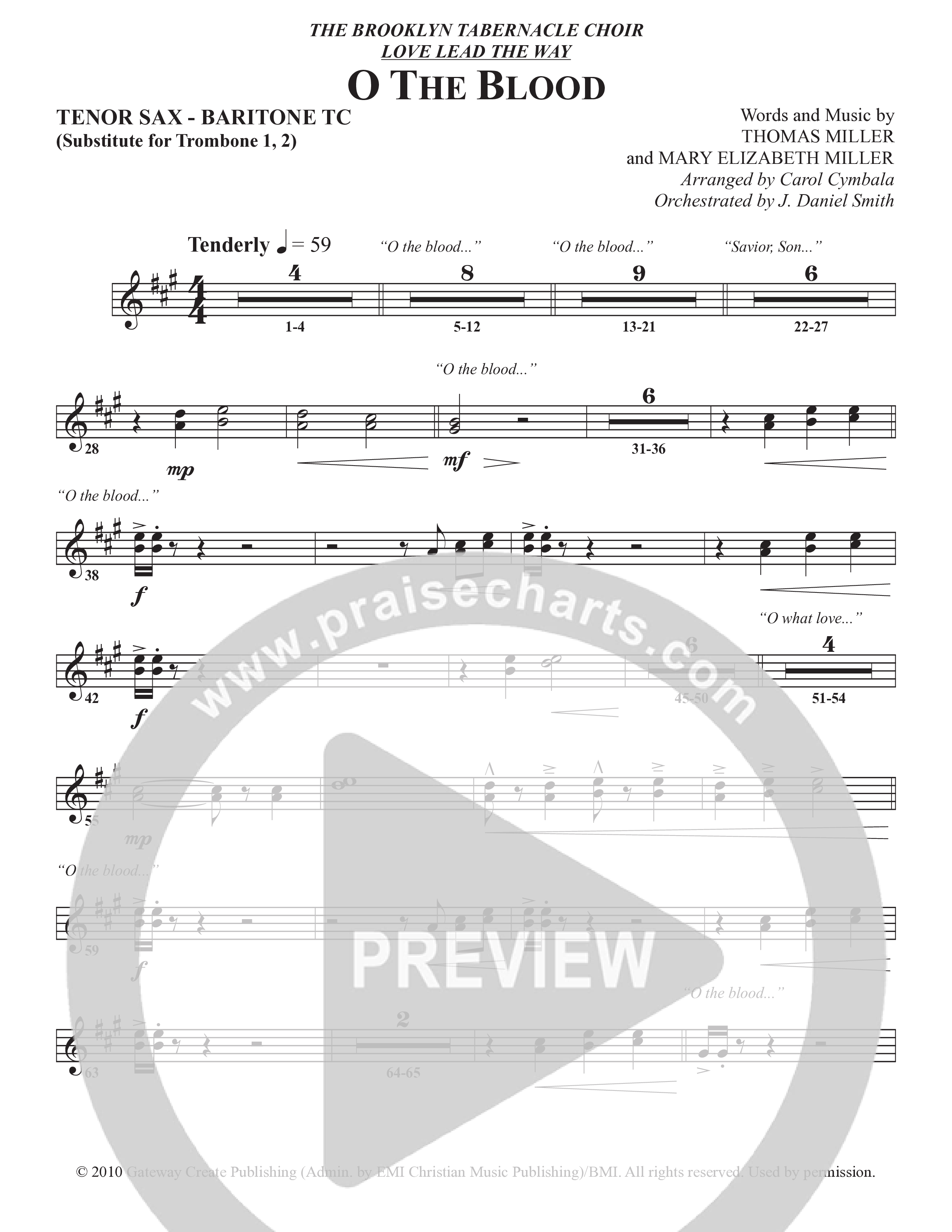 O The Blood (Choral Anthem SATB) Tenor Sax/Baritone T.C. (The Brooklyn Tabernacle Choir / Arr. Carol Cymbala / Orch. J. Daniel Smith)