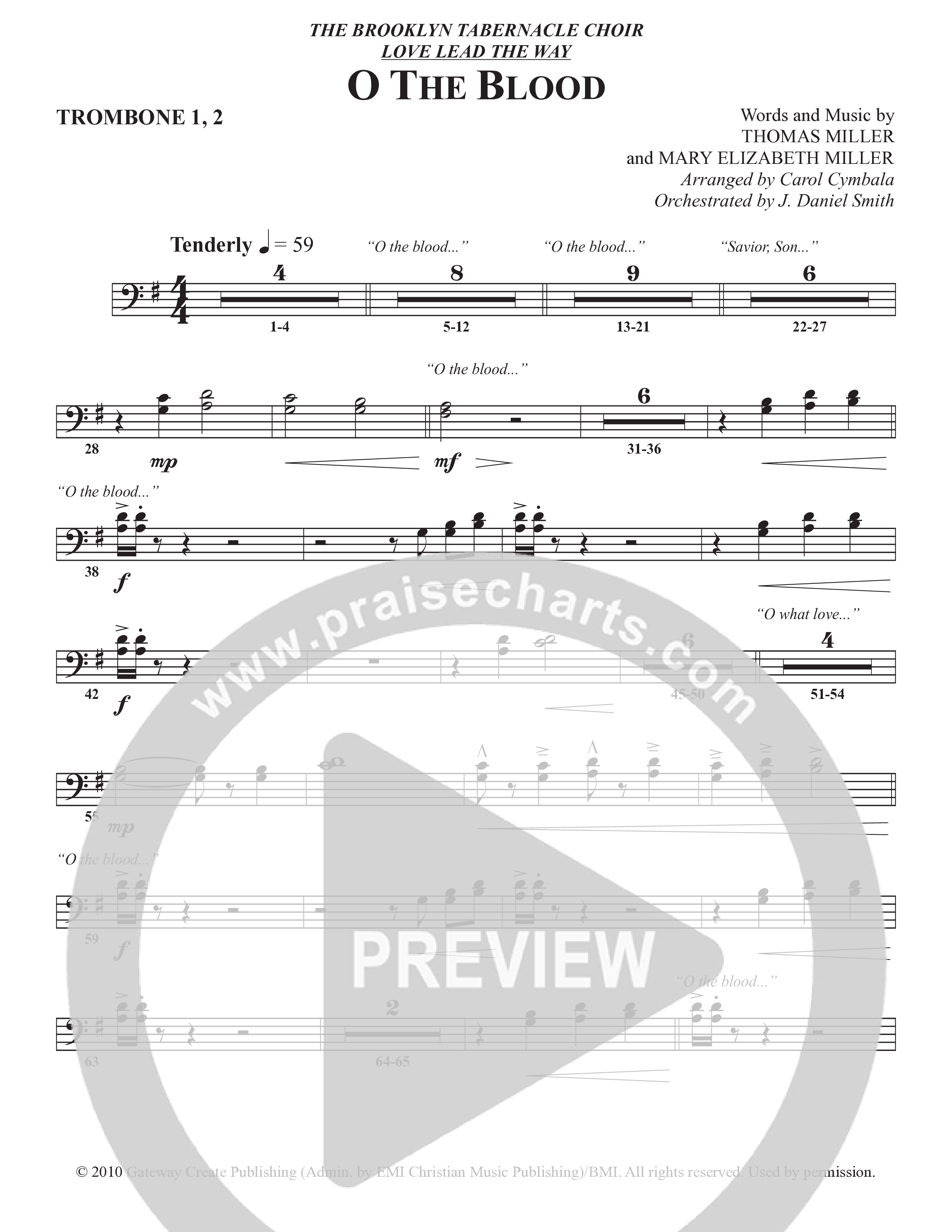 O The Blood (Choral Anthem SATB) Trombone 1/2 (The Brooklyn Tabernacle Choir / Arr. Carol Cymbala / Orch. J. Daniel Smith)