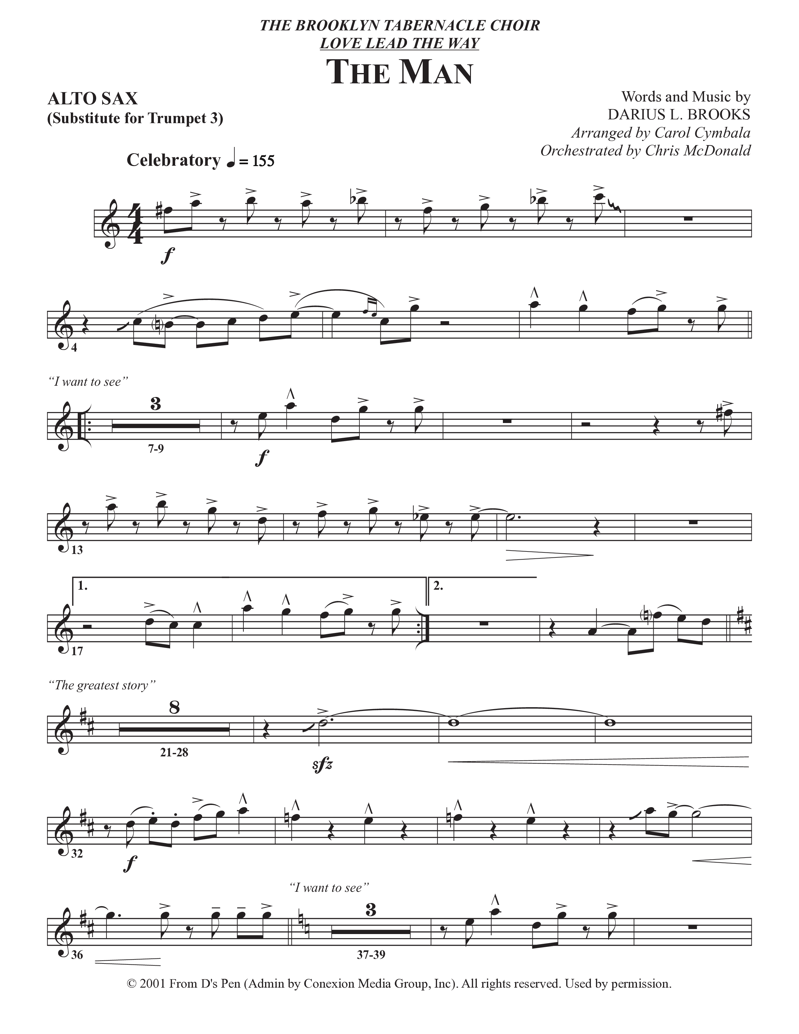 The Man (Choral Anthem SATB) Alto Sax (The Brooklyn Tabernacle Choir / Arr. Carol Cymbala / Orch. Chris McDonald)