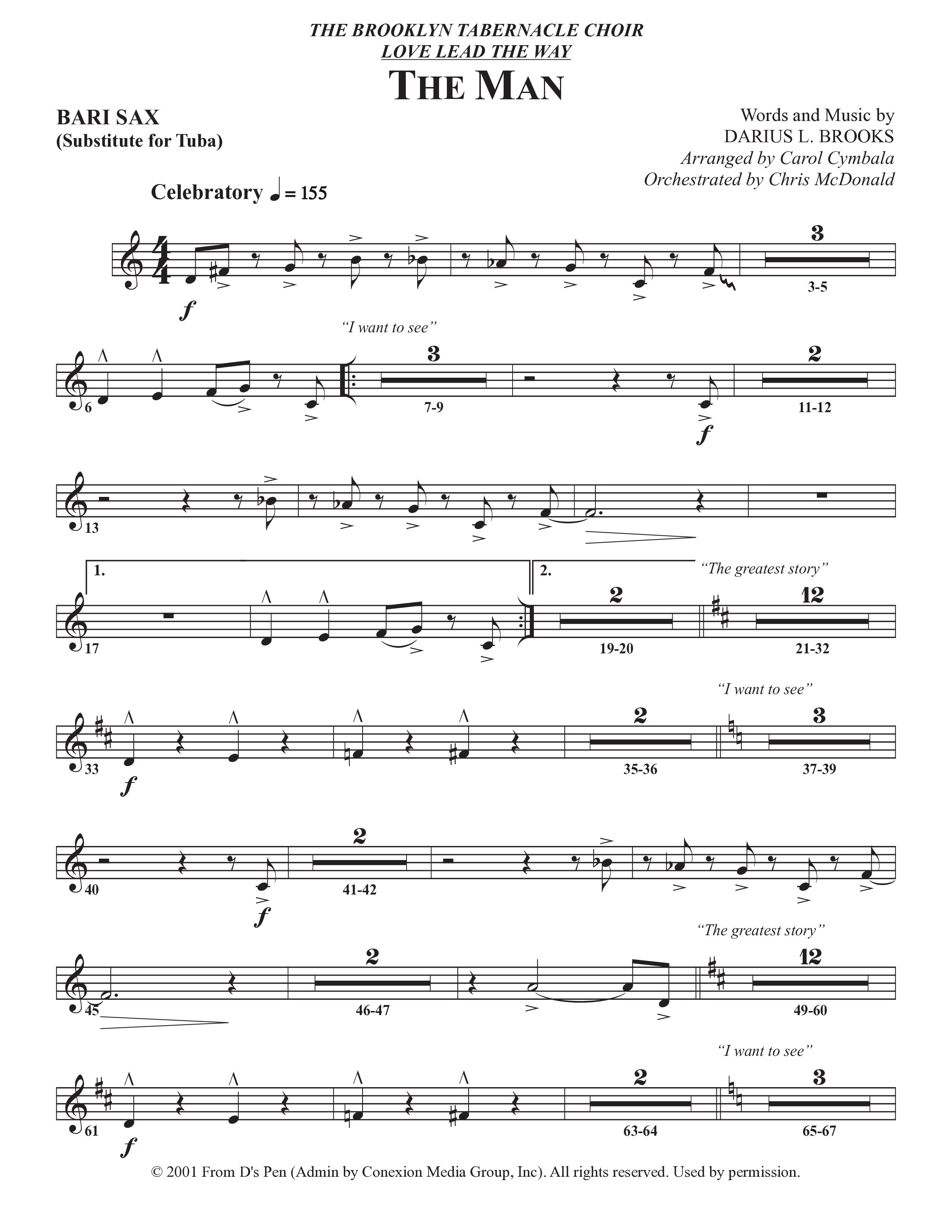 The Man (Choral Anthem SATB) Bari Sax (The Brooklyn Tabernacle Choir / Arr. Carol Cymbala / Orch. Chris McDonald)