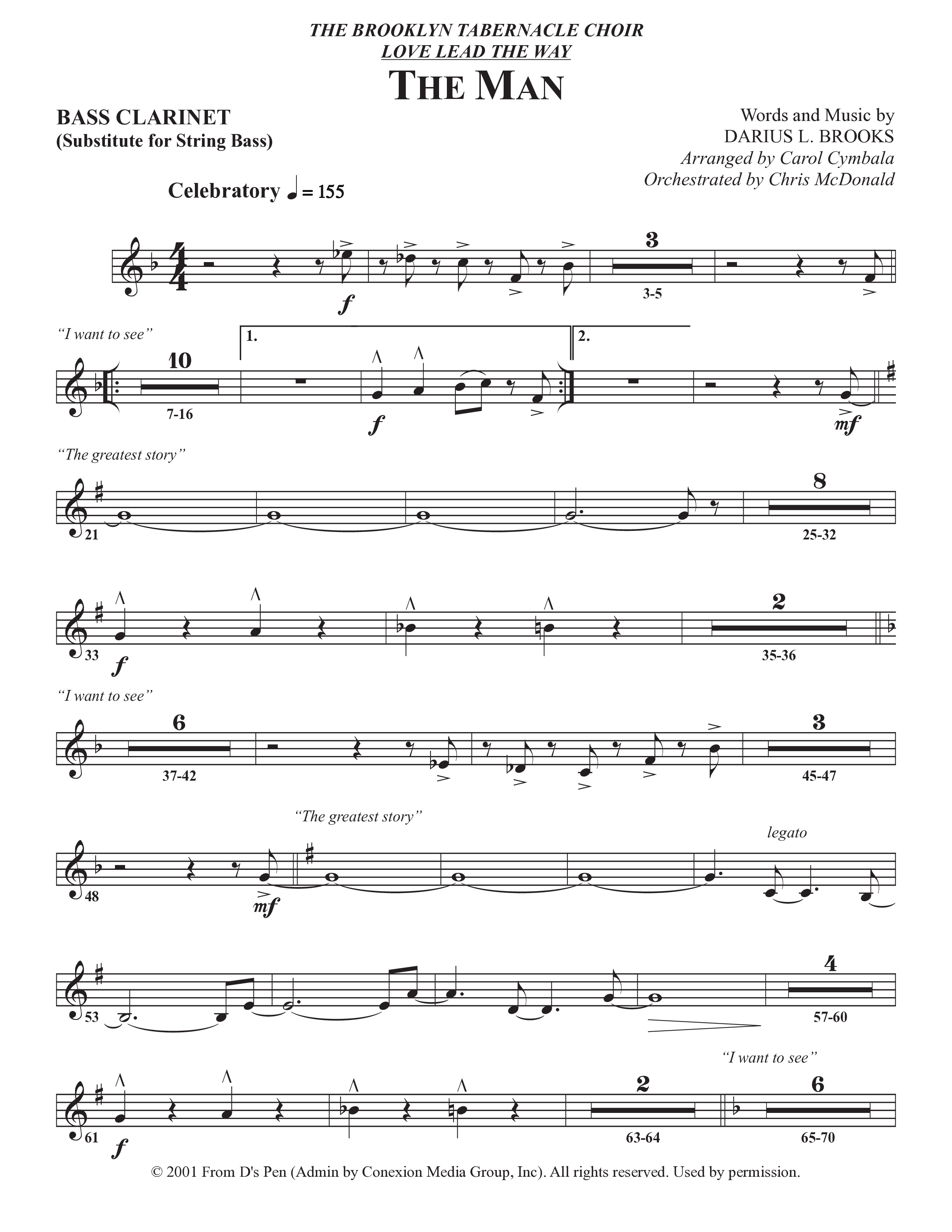 The Man (Choral Anthem SATB) Bass Clarinet (The Brooklyn Tabernacle Choir / Arr. Carol Cymbala / Orch. Chris McDonald)