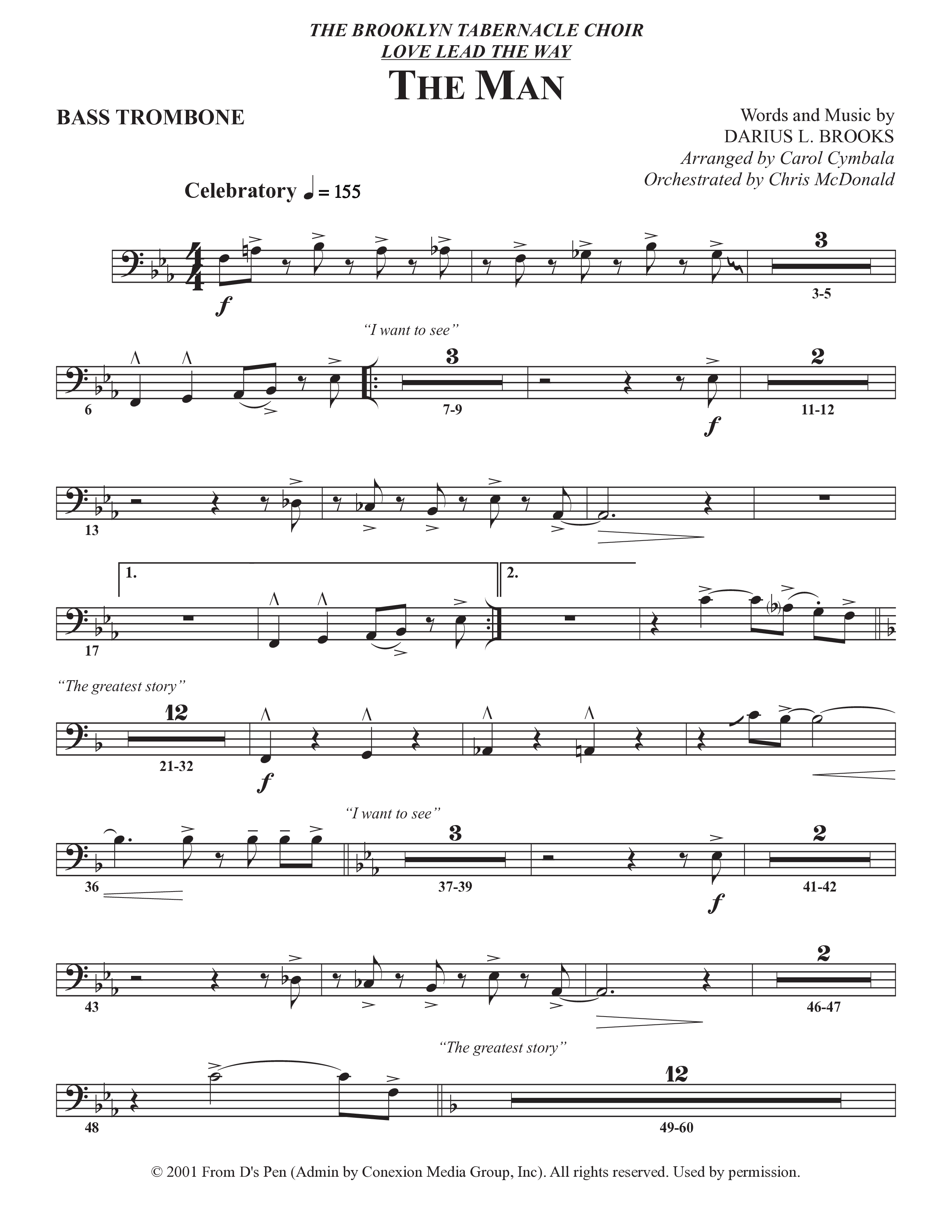 The Man (Choral Anthem SATB) Bass Trombone (The Brooklyn Tabernacle Choir / Arr. Carol Cymbala / Orch. Chris McDonald)