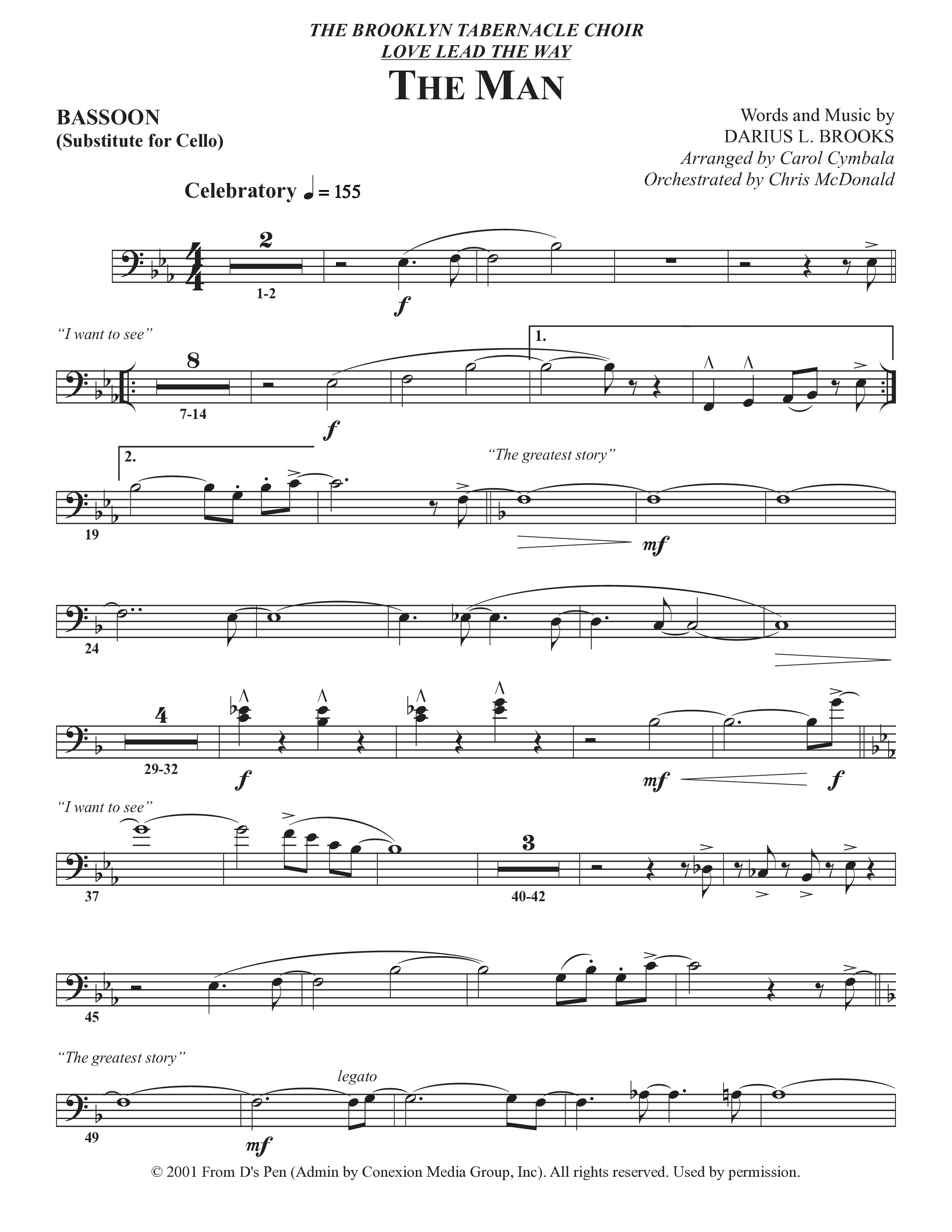 The Man (Choral Anthem SATB) Bassoon (The Brooklyn Tabernacle Choir / Arr. Carol Cymbala / Orch. Chris McDonald)