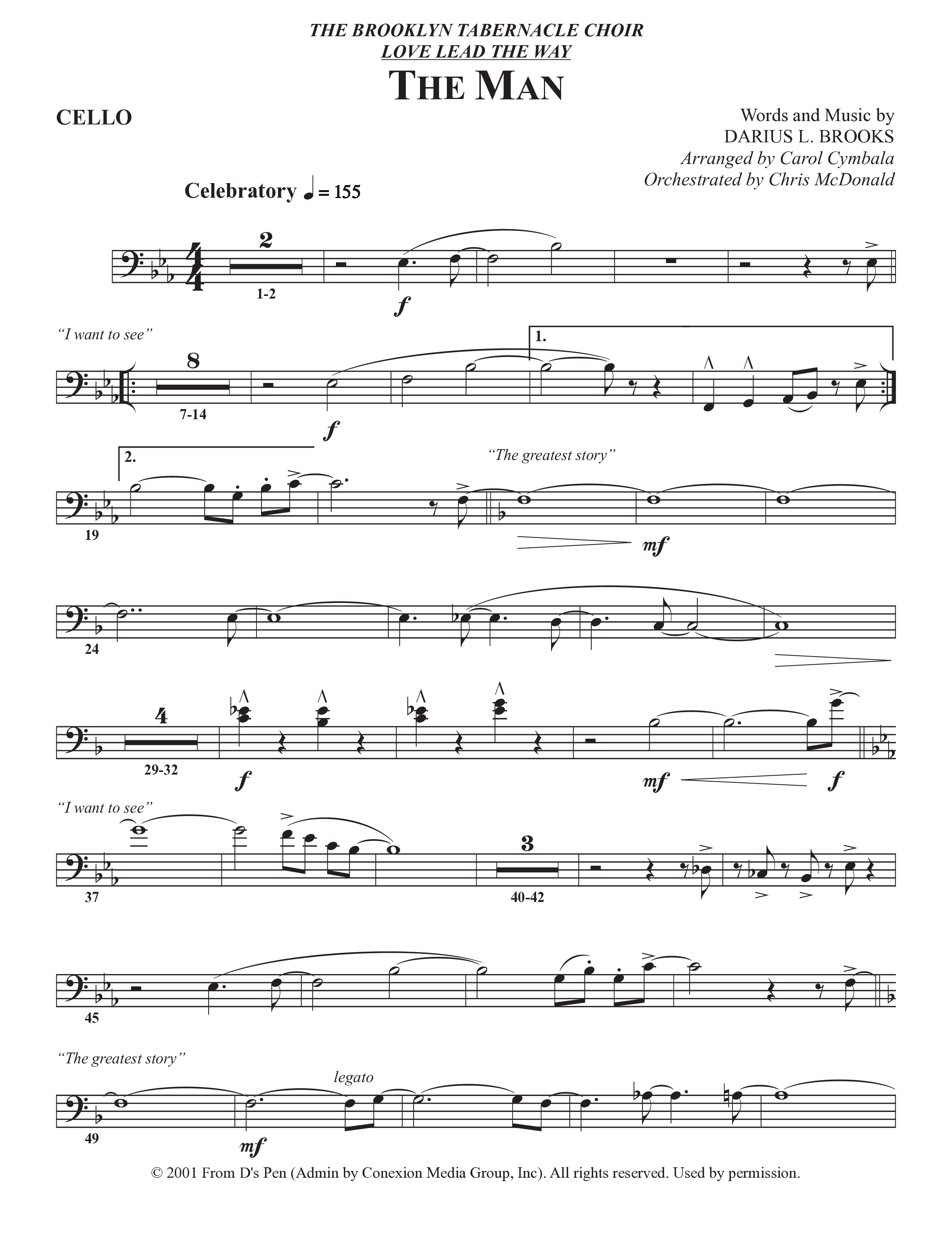 The Man (Choral Anthem SATB) Cello (The Brooklyn Tabernacle Choir / Arr. Carol Cymbala / Orch. Chris McDonald)