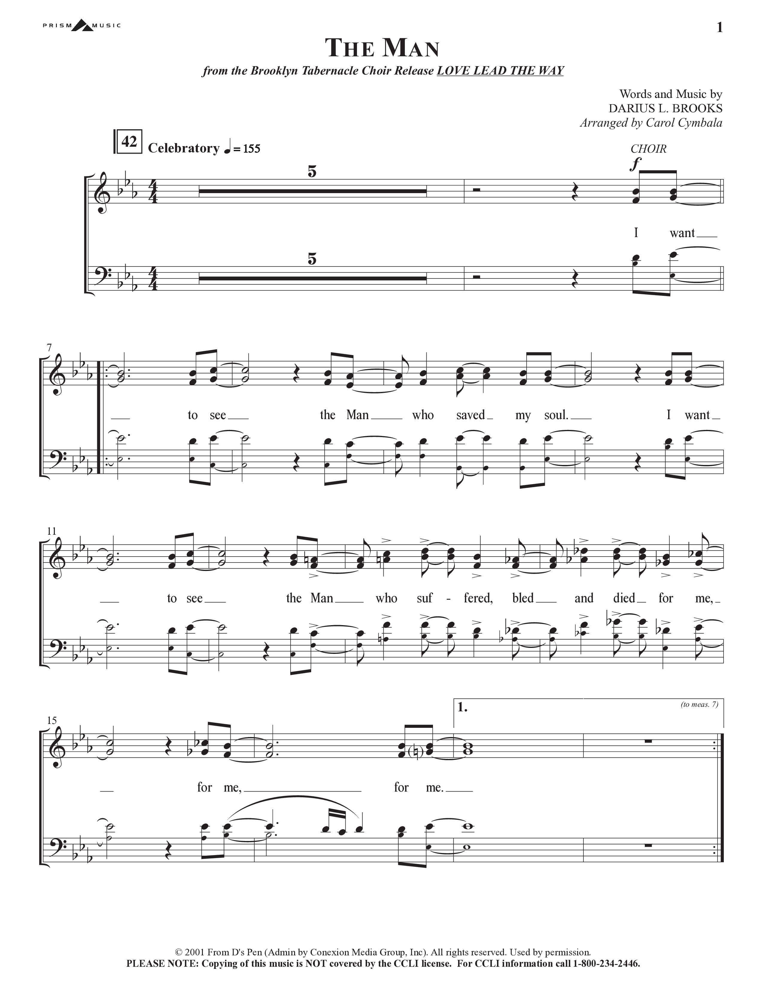The Man (Choral Anthem SATB) Choir Sheet (SATB) (The Brooklyn Tabernacle Choir / Arr. Carol Cymbala / Orch. Chris McDonald)