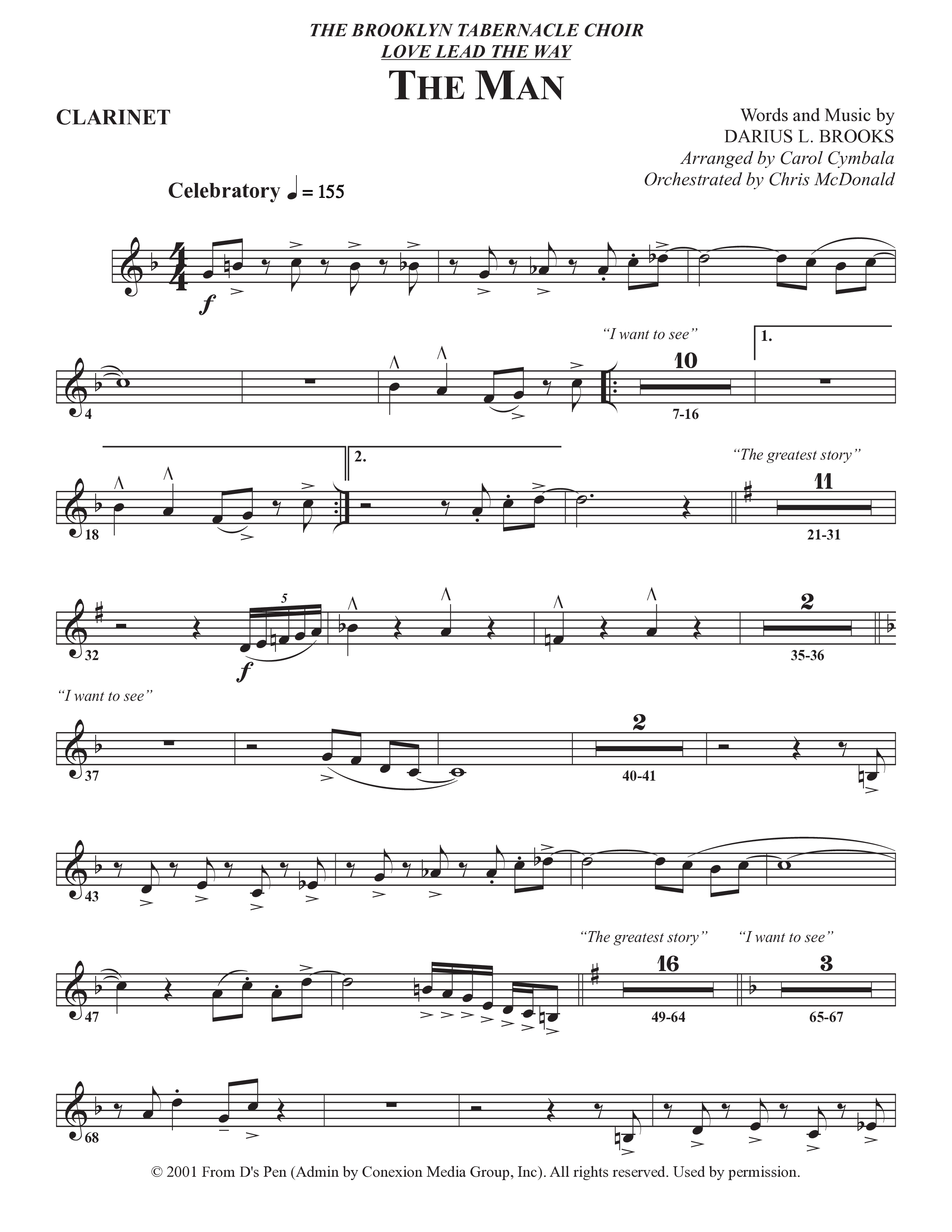The Man (Choral Anthem SATB) Clarinet (The Brooklyn Tabernacle Choir / Arr. Carol Cymbala / Orch. Chris McDonald)