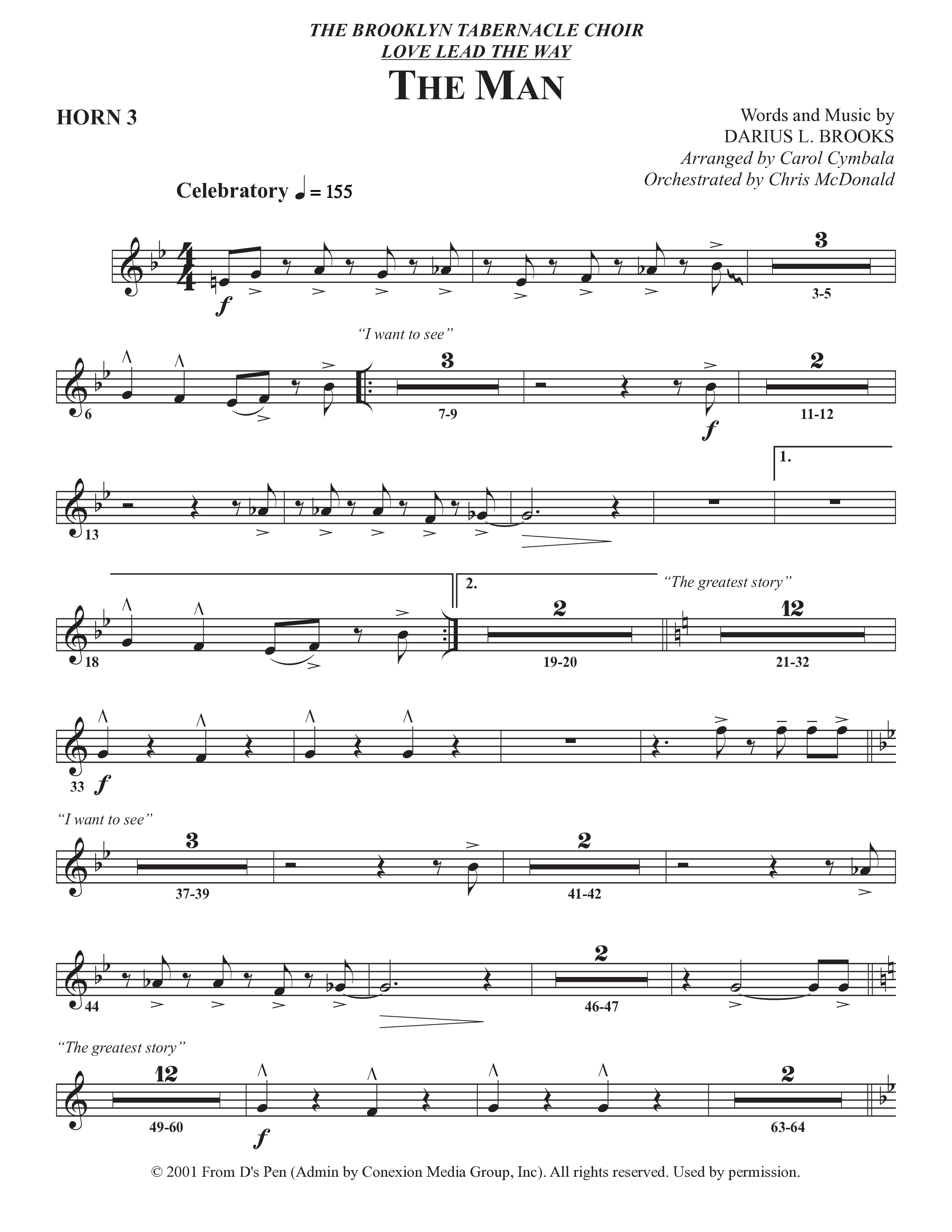 The Man (Choral Anthem SATB) French Horn 3 (The Brooklyn Tabernacle Choir / Arr. Carol Cymbala / Orch. Chris McDonald)
