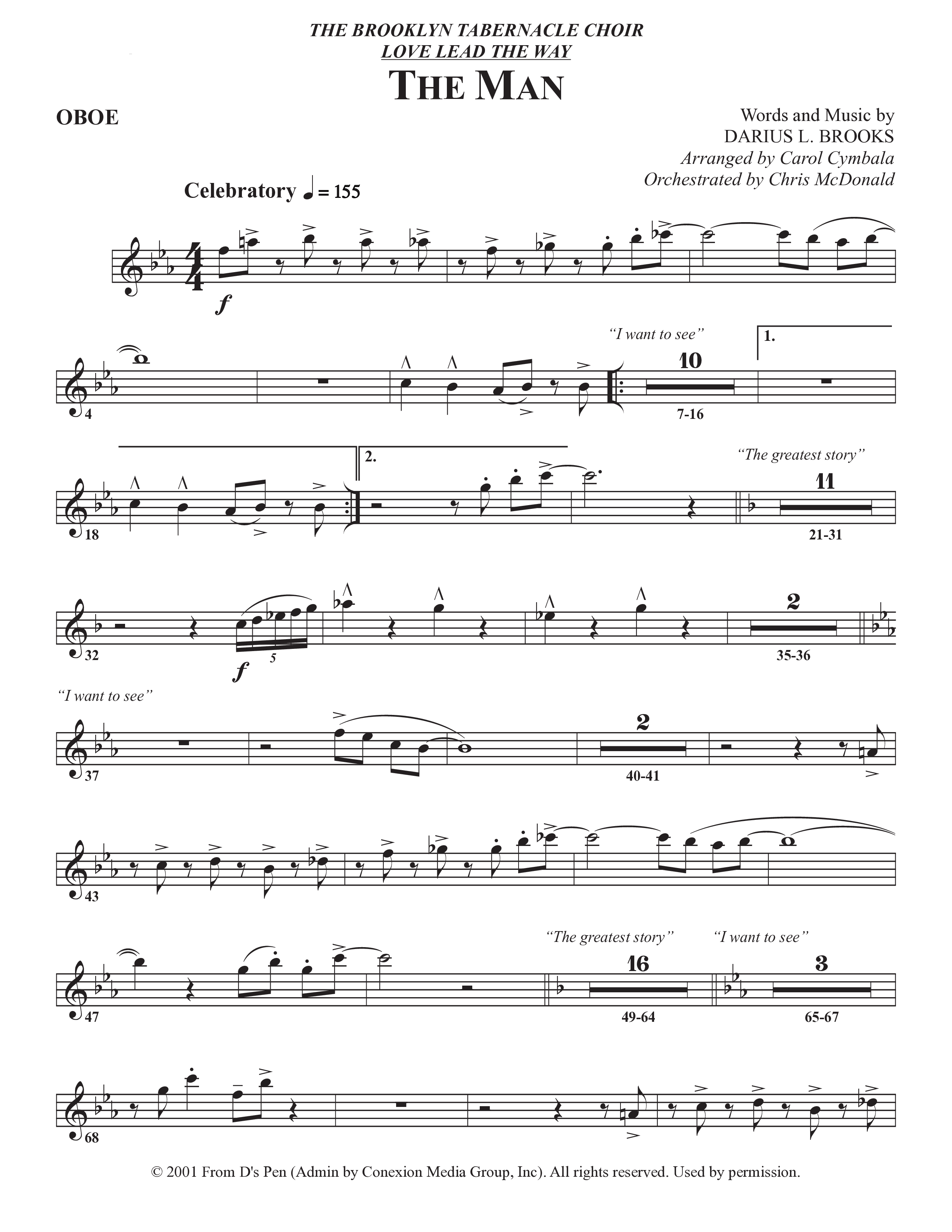 The Man (Choral Anthem SATB) Oboe (The Brooklyn Tabernacle Choir / Arr. Carol Cymbala / Orch. Chris McDonald)