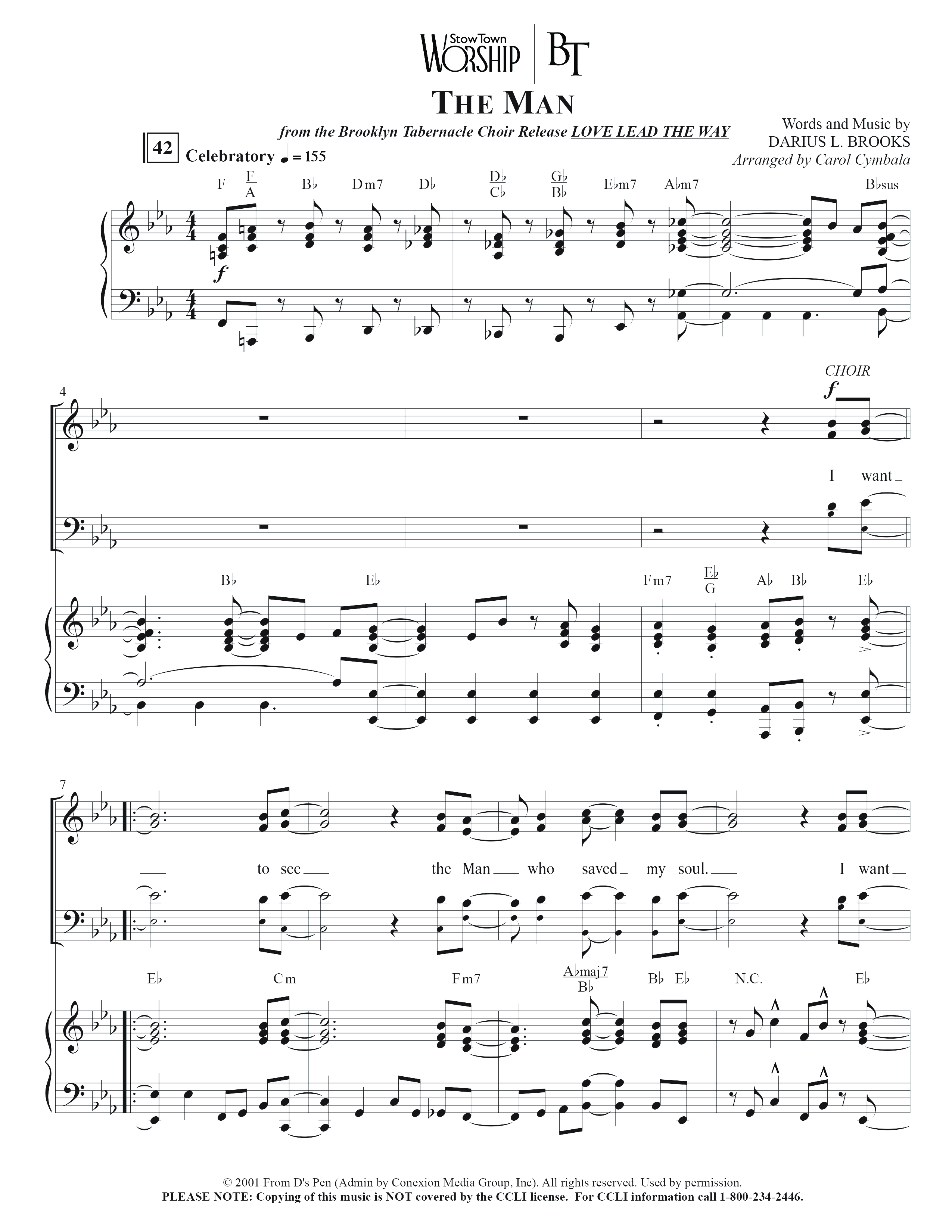 The Man (Choral Anthem SATB) Anthem (SATB/Piano) (The Brooklyn Tabernacle Choir / Arr. Carol Cymbala / Orch. Chris McDonald)