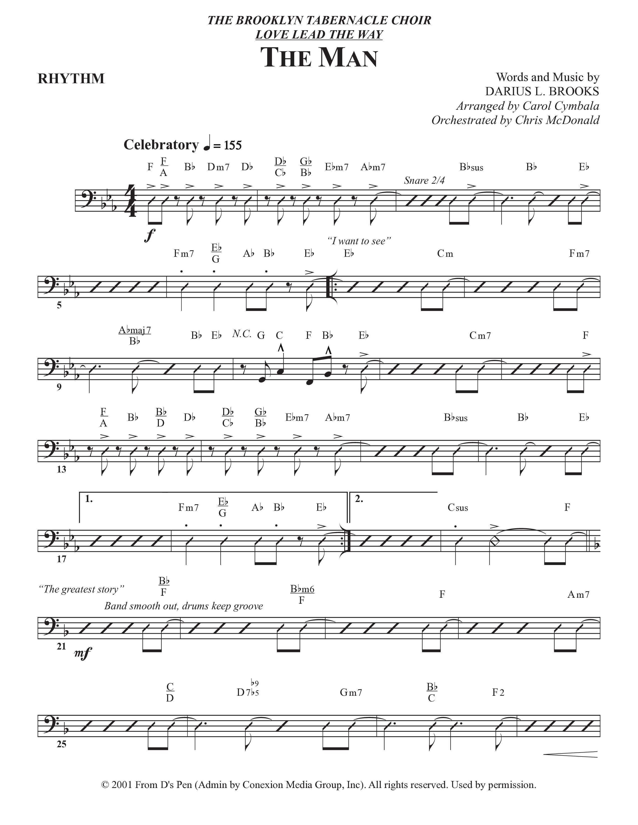 The Man (Choral Anthem SATB) Rhythm Chart (The Brooklyn Tabernacle Choir / Arr. Carol Cymbala / Orch. Chris McDonald)