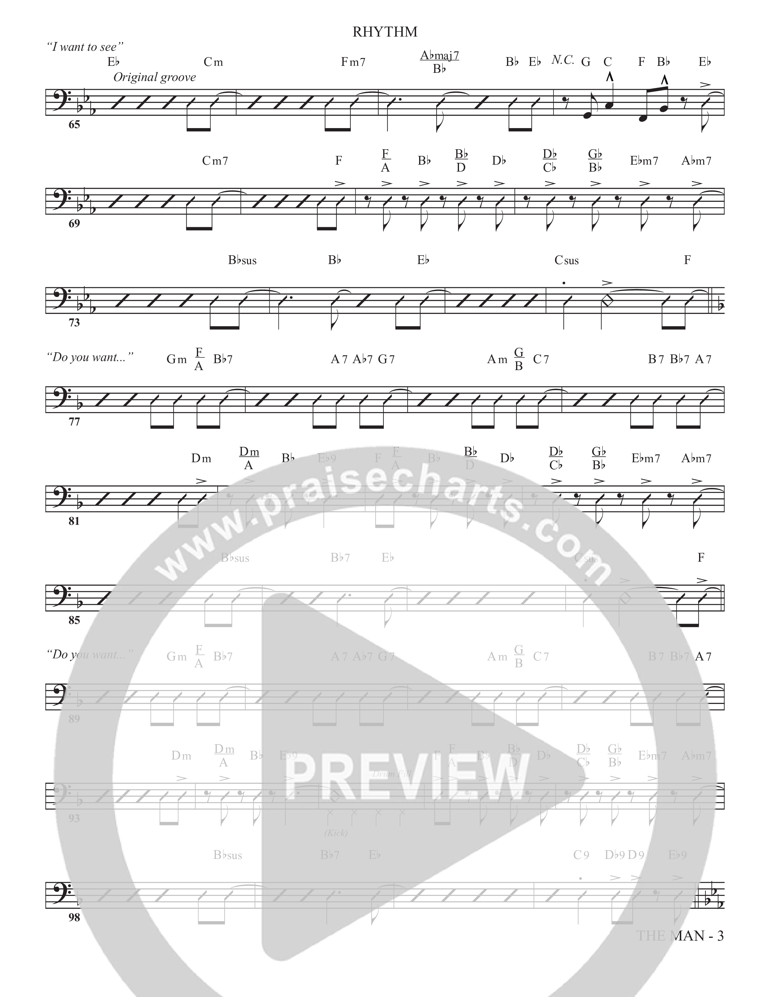 The Man (Choral Anthem SATB) Rhythm Chart (The Brooklyn Tabernacle Choir / Arr. Carol Cymbala / Orch. Chris McDonald)
