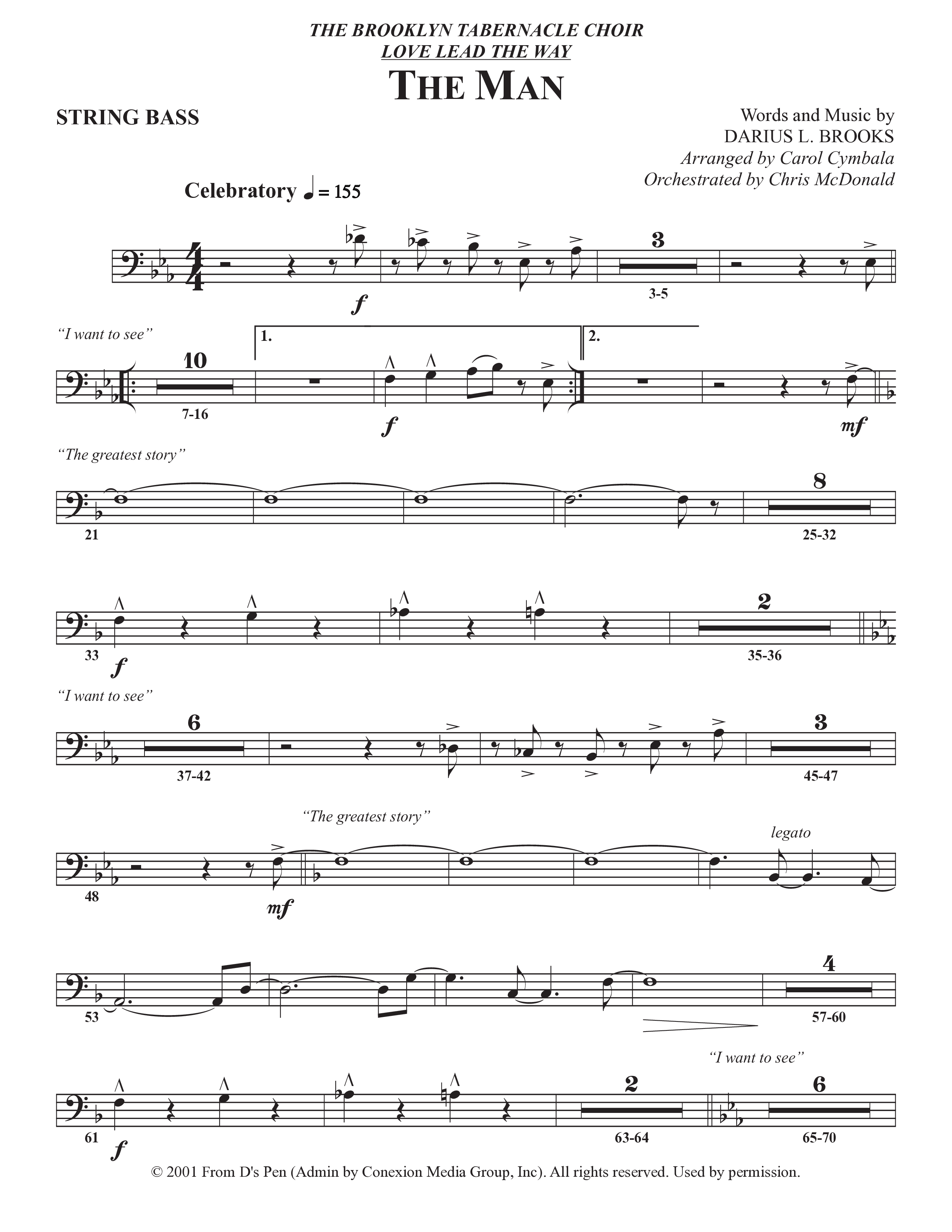 The Man (Choral Anthem SATB) String Bass (The Brooklyn Tabernacle Choir / Arr. Carol Cymbala / Orch. Chris McDonald)