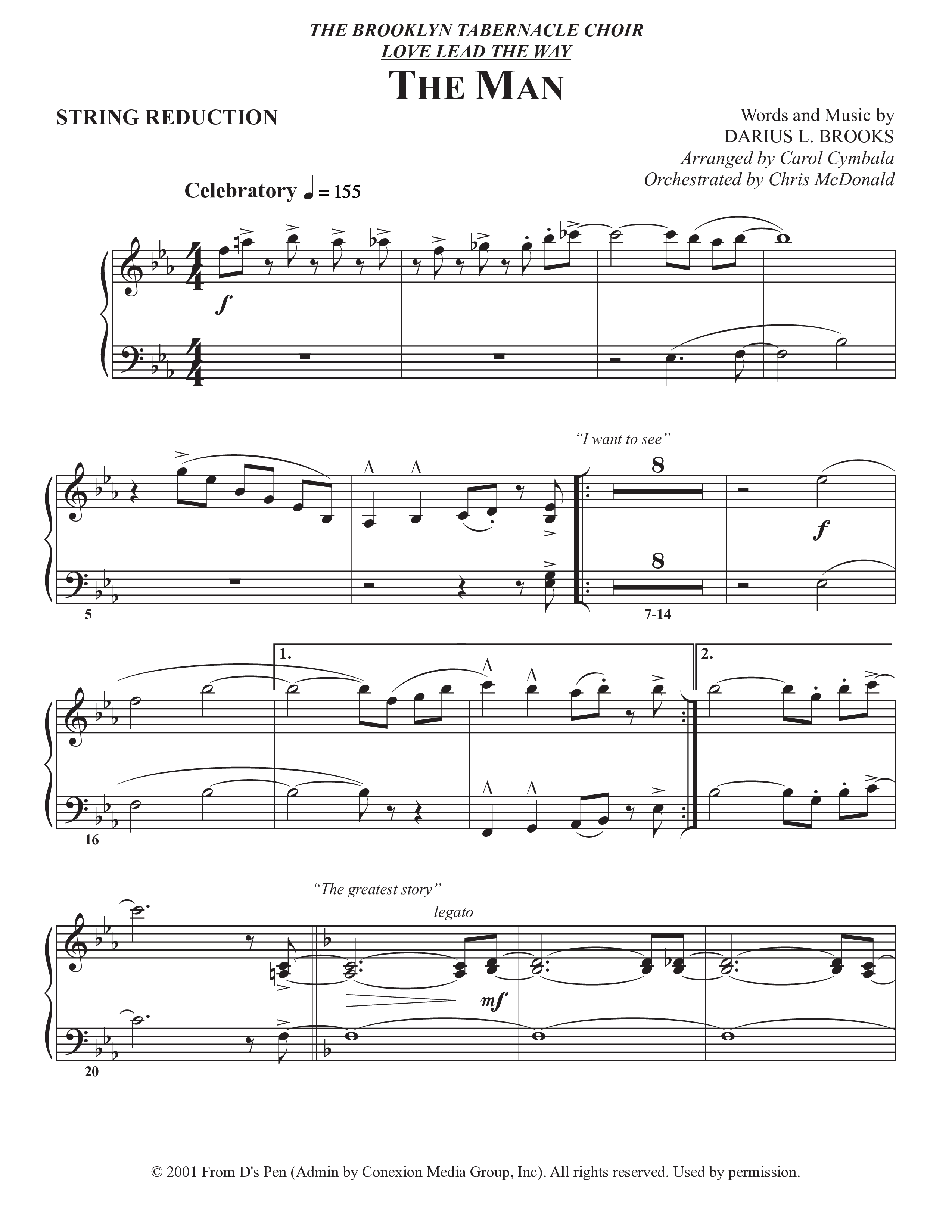 The Man (Choral Anthem SATB) String Reduction (The Brooklyn Tabernacle Choir / Arr. Carol Cymbala / Orch. Chris McDonald)