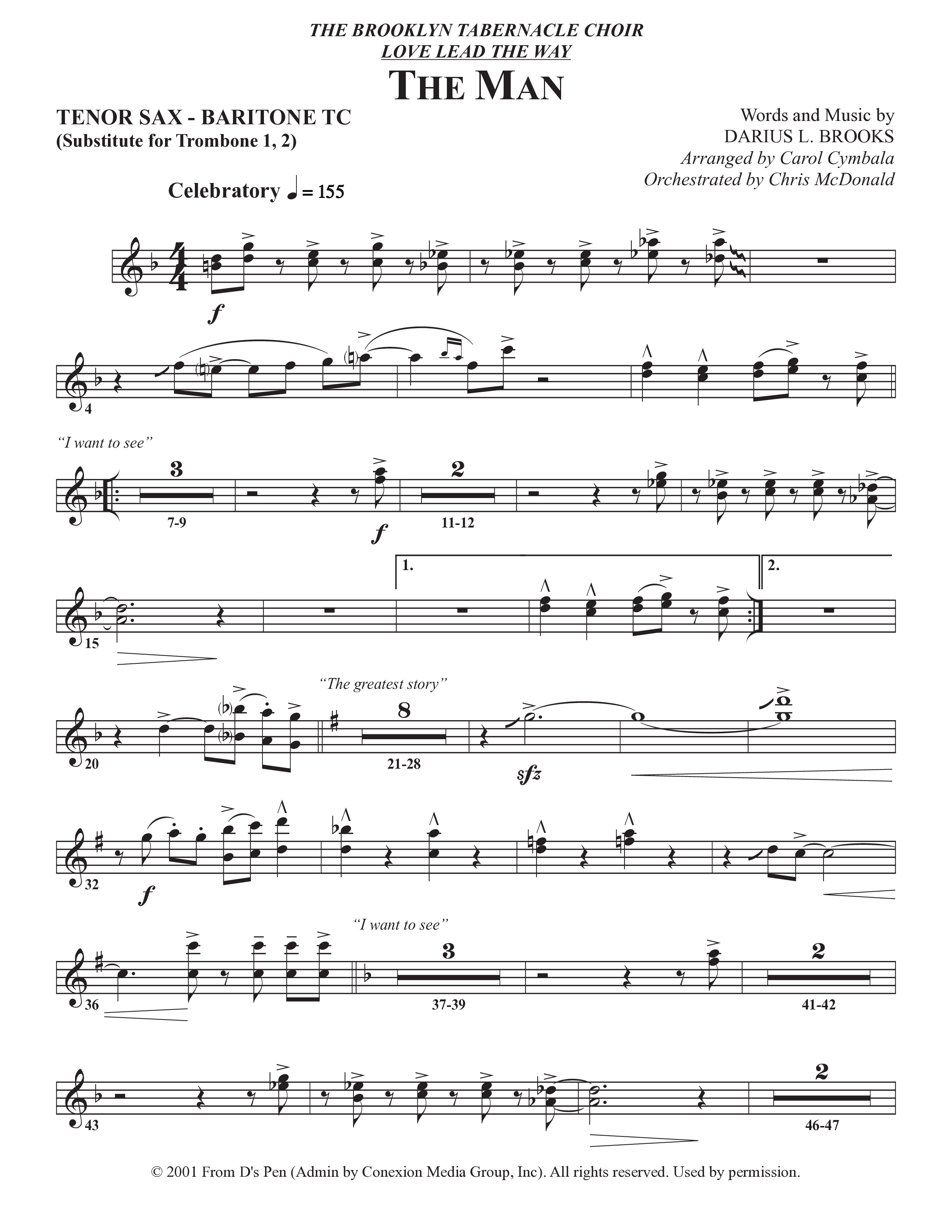 The Man (Choral Anthem SATB) Tenor Sax/Baritone T.C. (The Brooklyn Tabernacle Choir / Arr. Carol Cymbala / Orch. Chris McDonald)