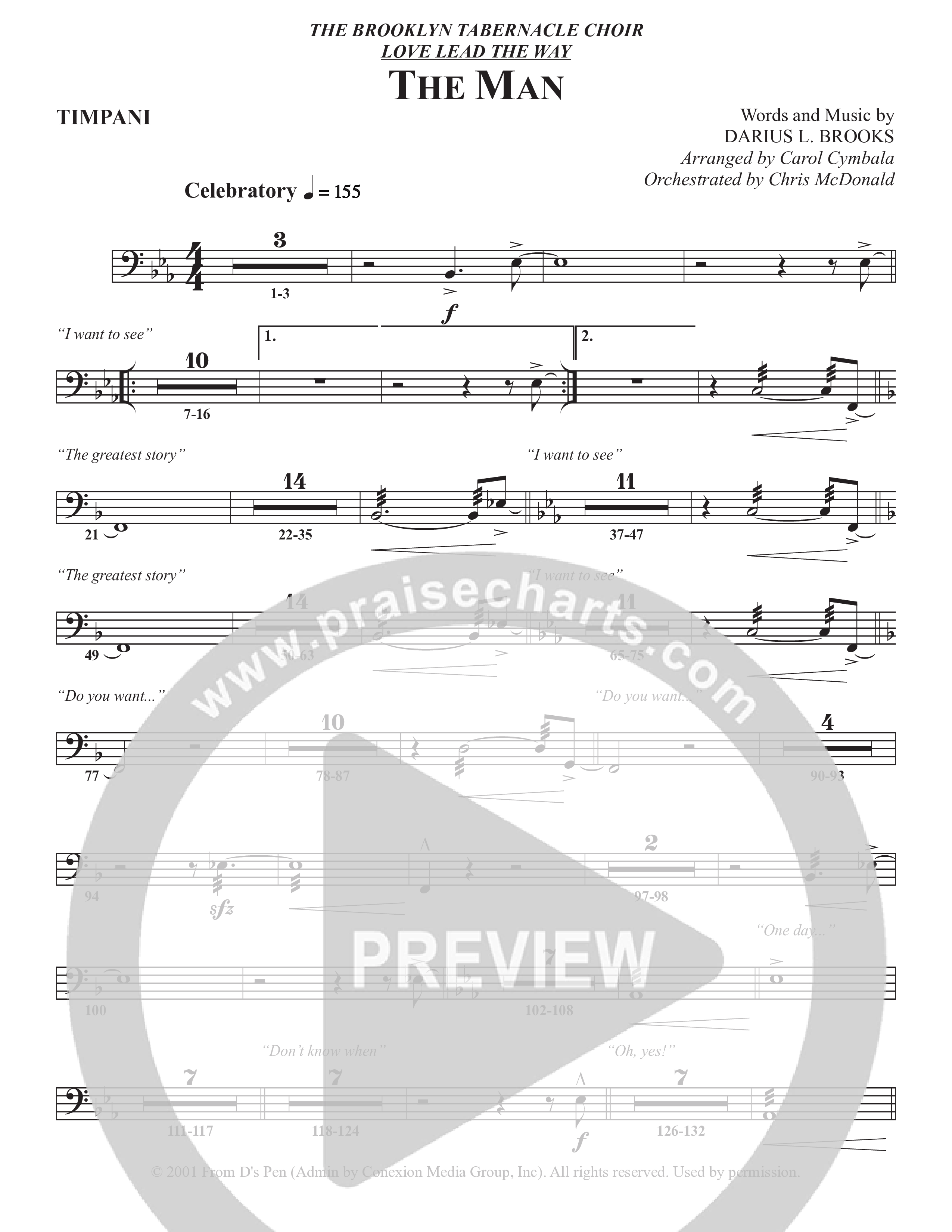 The Man (Choral Anthem SATB) Timpani (The Brooklyn Tabernacle Choir / Arr. Carol Cymbala / Orch. Chris McDonald)