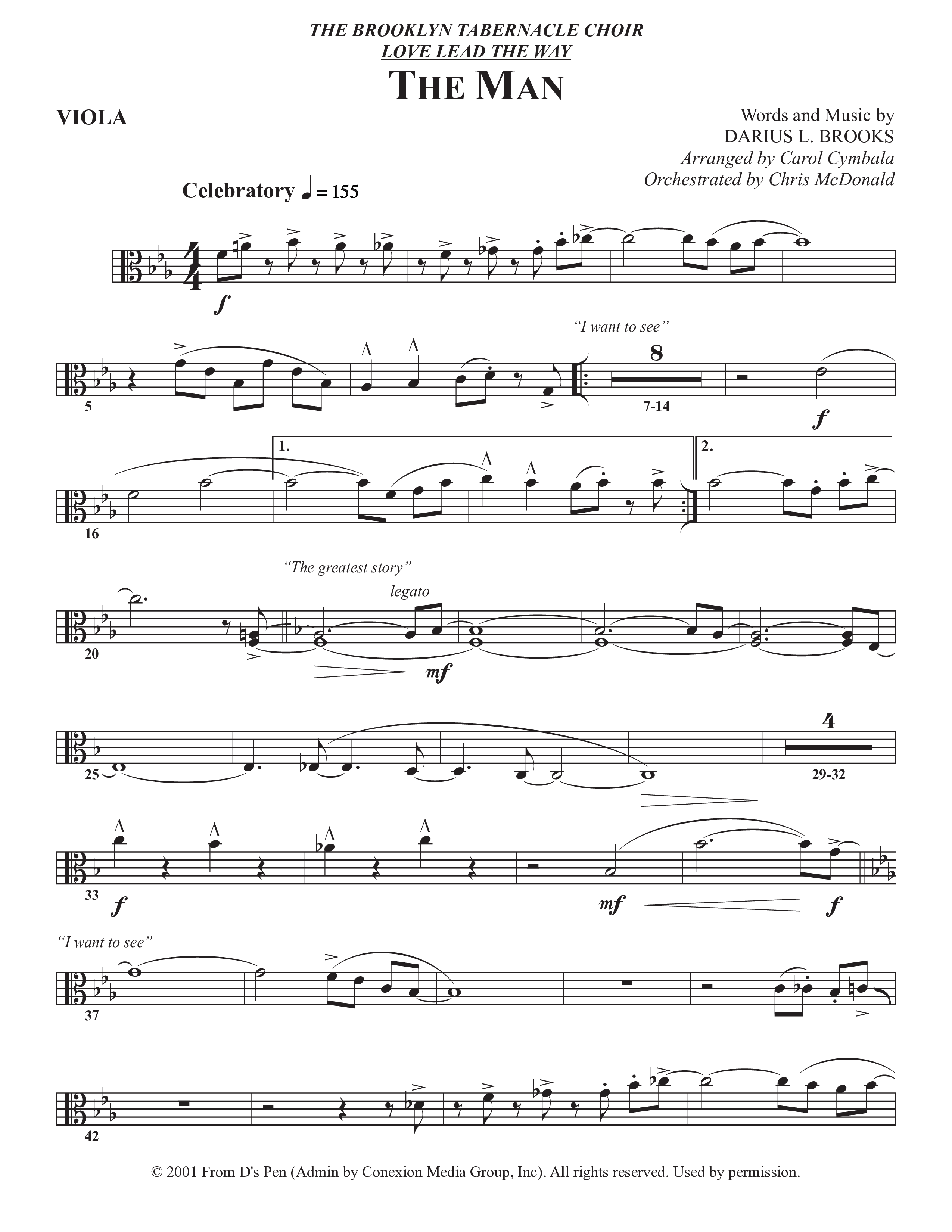 The Man (Choral Anthem SATB) Viola (The Brooklyn Tabernacle Choir / Arr. Carol Cymbala / Orch. Chris McDonald)