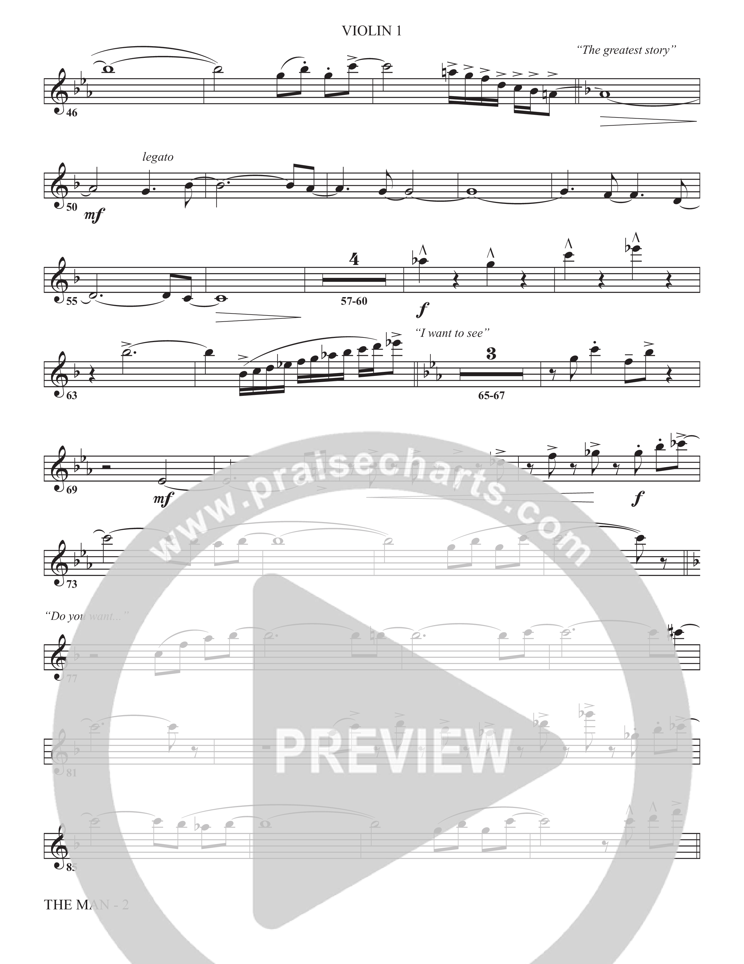 The Man (Choral Anthem SATB) Violin 1 (The Brooklyn Tabernacle Choir / Arr. Carol Cymbala / Orch. Chris McDonald)