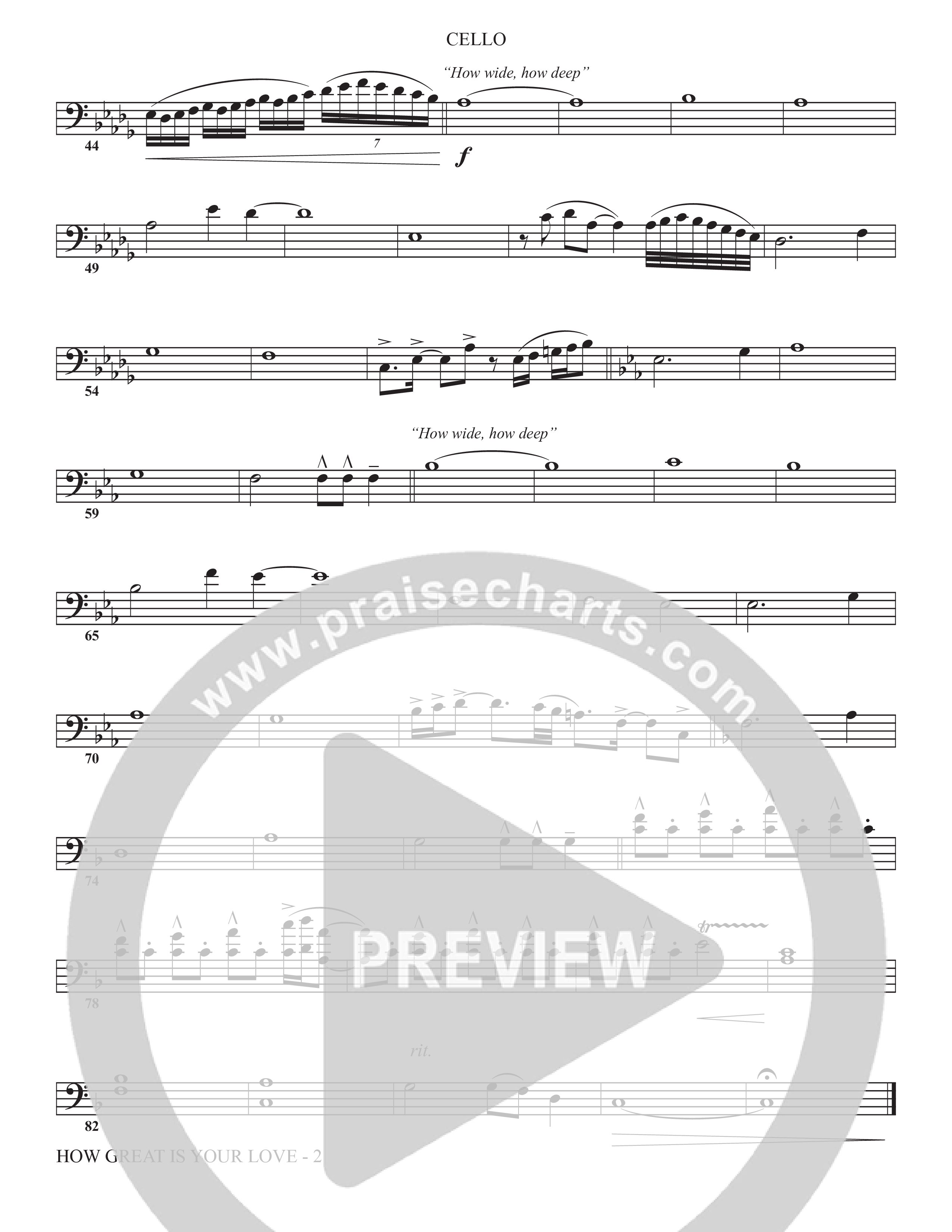 How Great Is Your Love (Choral Anthem SATB) Cello (The Brooklyn Tabernacle Choir / Arr. Carol Cymbala / Orch. Jason Michael Webb)