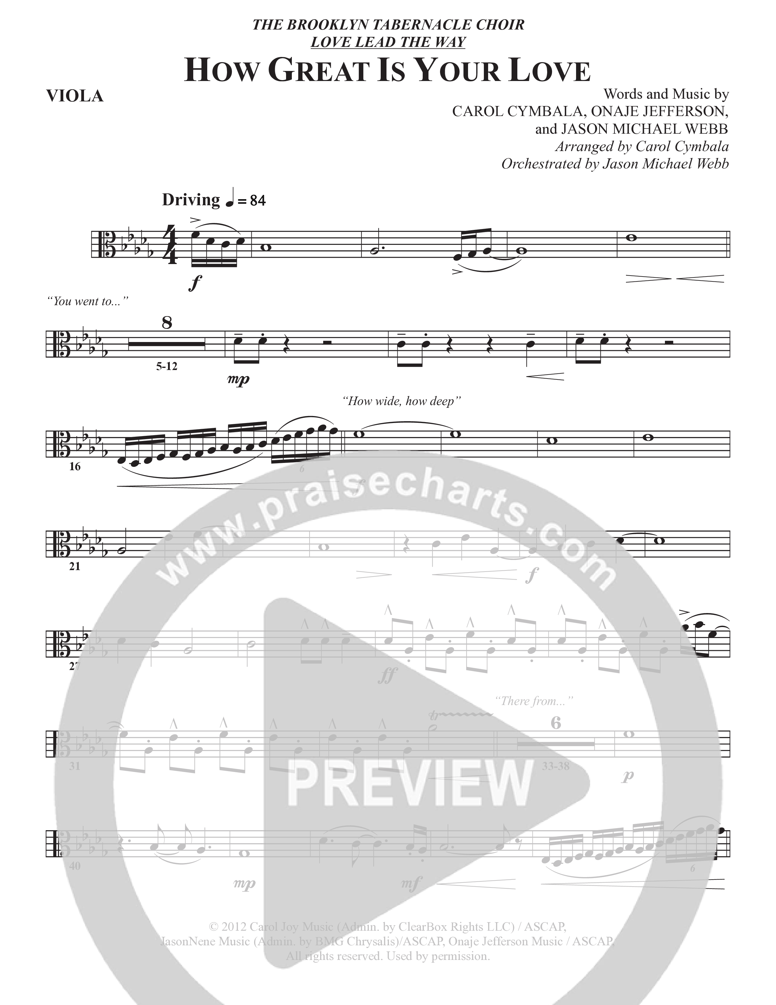 How Great Is Your Love (Choral Anthem SATB) Viola (The Brooklyn Tabernacle Choir / Arr. Carol Cymbala / Orch. Jason Michael Webb)