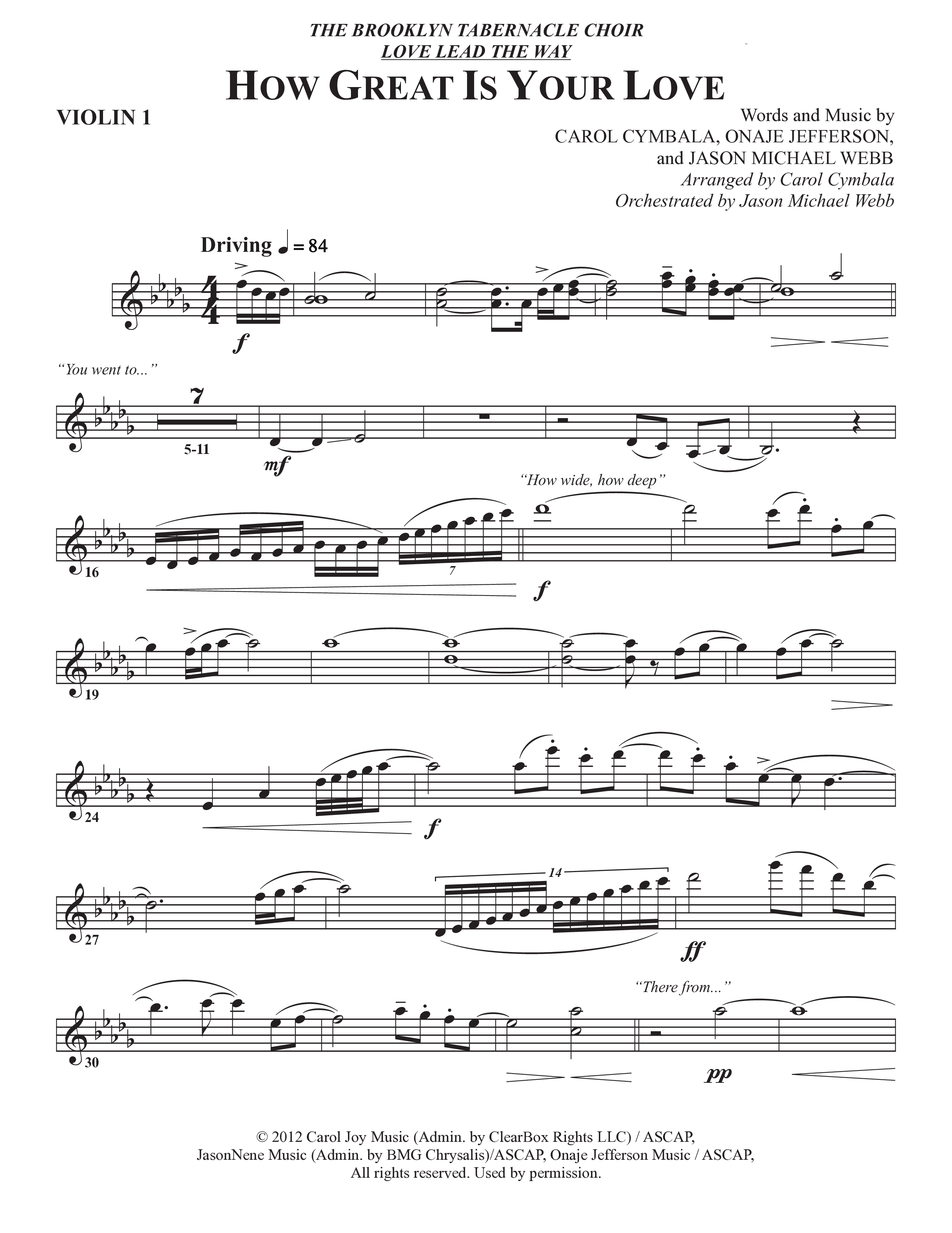 How Great Is Your Love (Choral Anthem SATB) Violin 1 (The Brooklyn Tabernacle Choir / Arr. Carol Cymbala / Orch. Jason Michael Webb)
