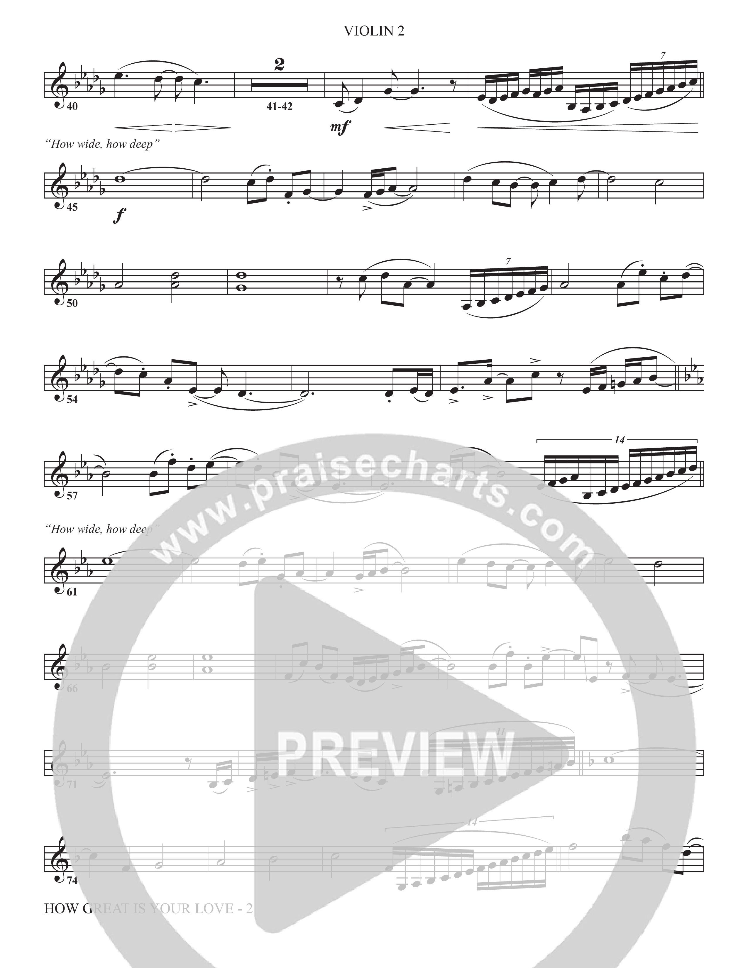 How Great Is Your Love (Choral Anthem SATB) Violin 2 (The Brooklyn Tabernacle Choir / Arr. Carol Cymbala / Orch. Jason Michael Webb)