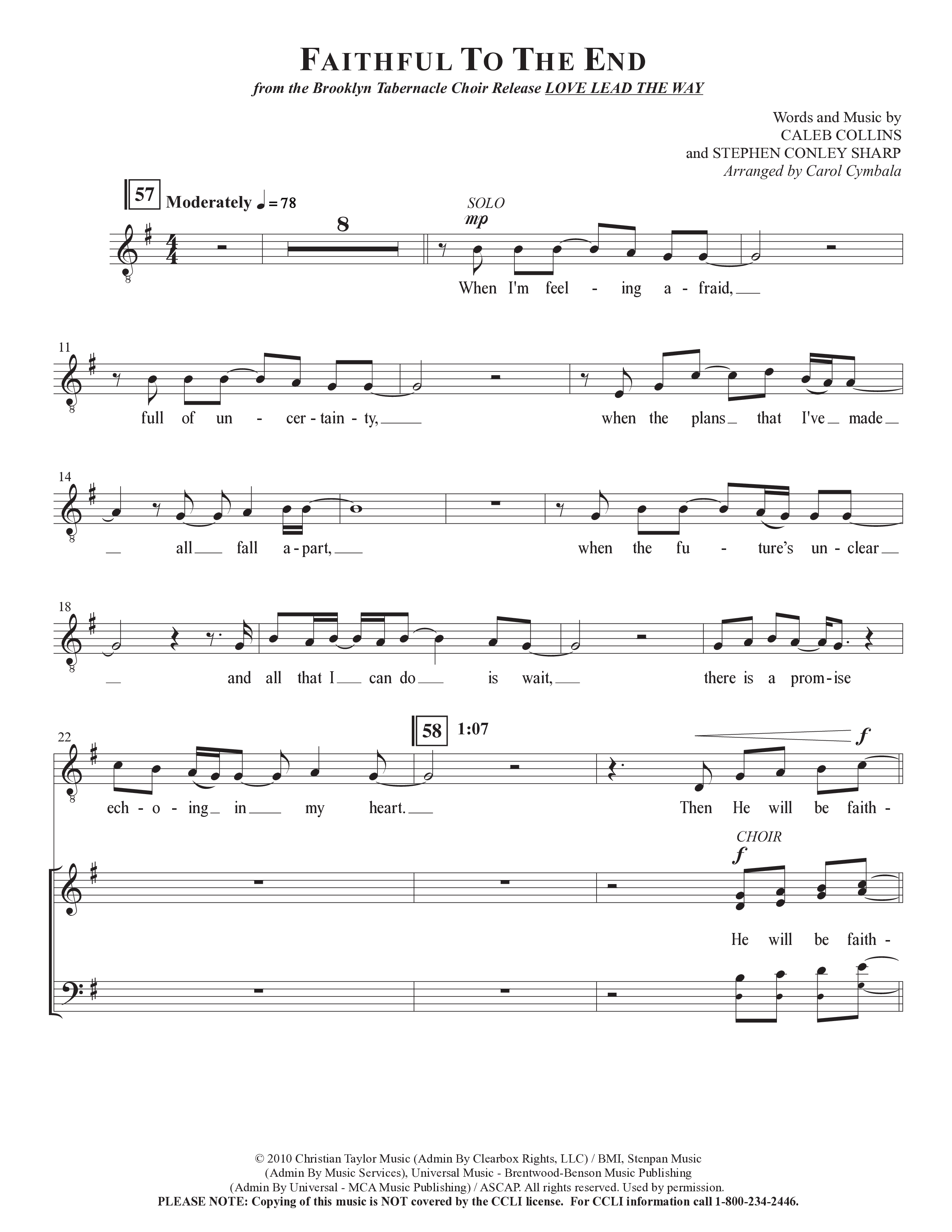 Faithful To The End (Choral Anthem SATB) Choir Sheet (SATB) (The Brooklyn Tabernacle Choir / Arr. Carol Cymbala / Orch. Phillip Keveren)